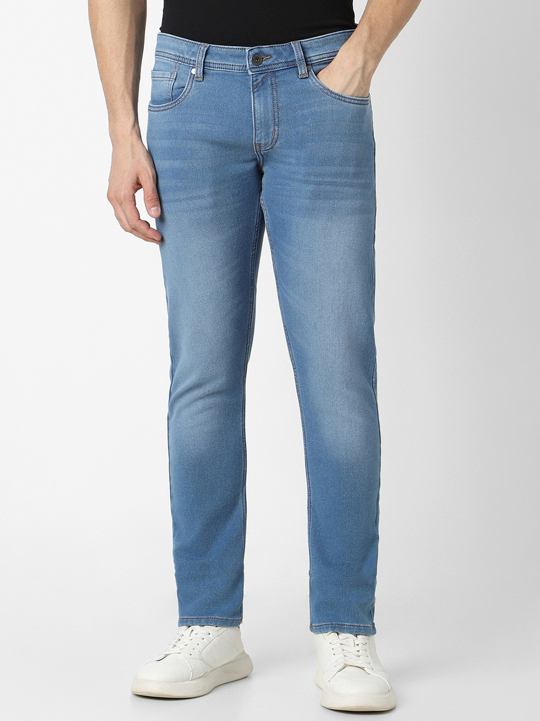 

Peter England Casuals Men Skinny Fit Heavy Fade Clean Look Stretchable Jeans, Blue