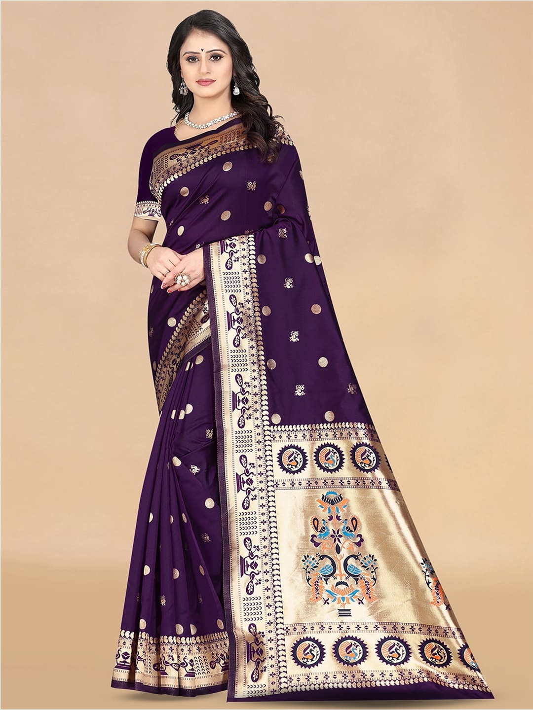 

KALINI Woven Design Zari Banarasi Saree, Purple