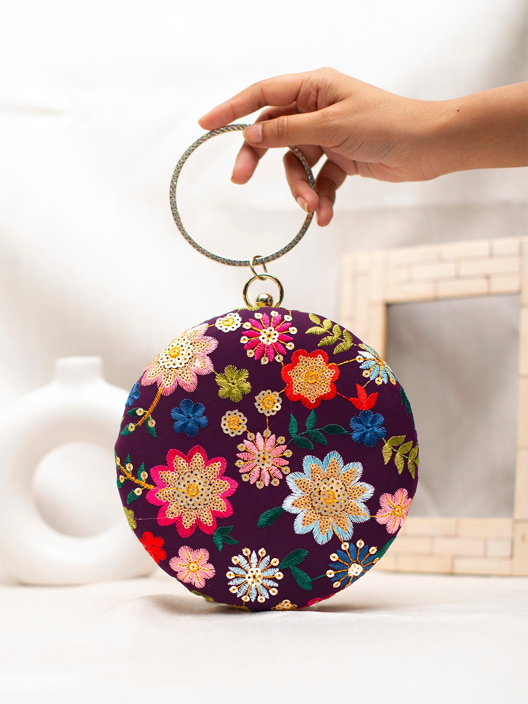 

ARTKLIM Embroidered Box Clutch, Purple