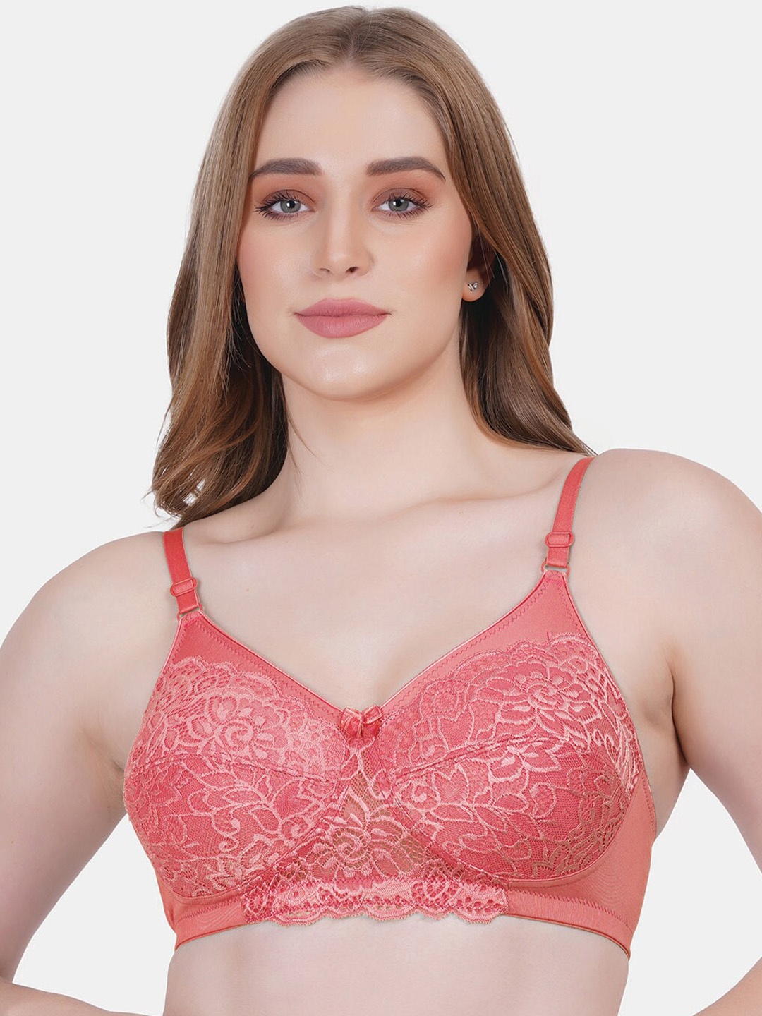 

Reveira Floral Lace Medium Coverage Everyday Bra With All Day Comfort, Red