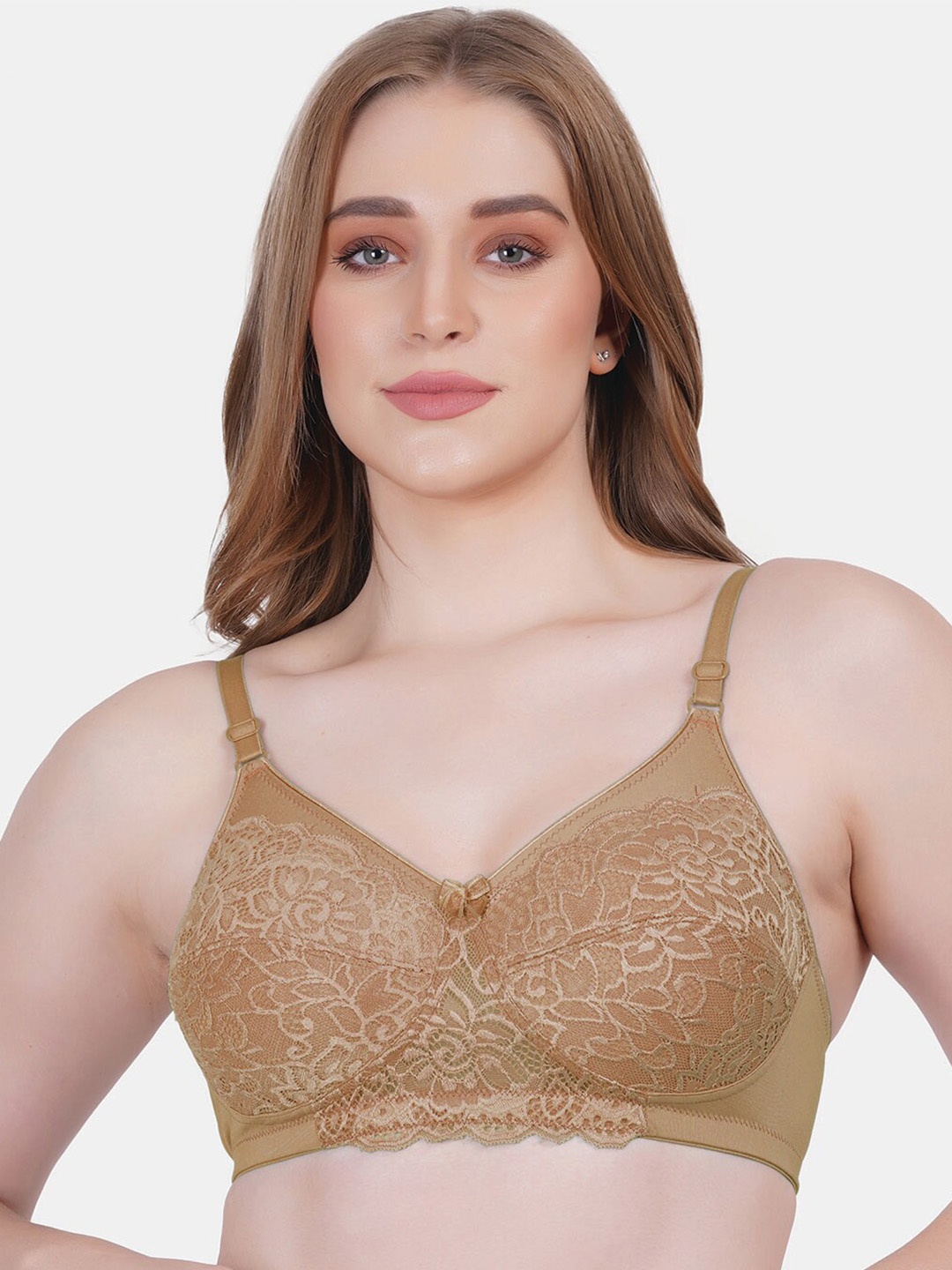 

Reveira Floral Lace Medium Coverage Everyday Bra With All Day Comfort, Nude