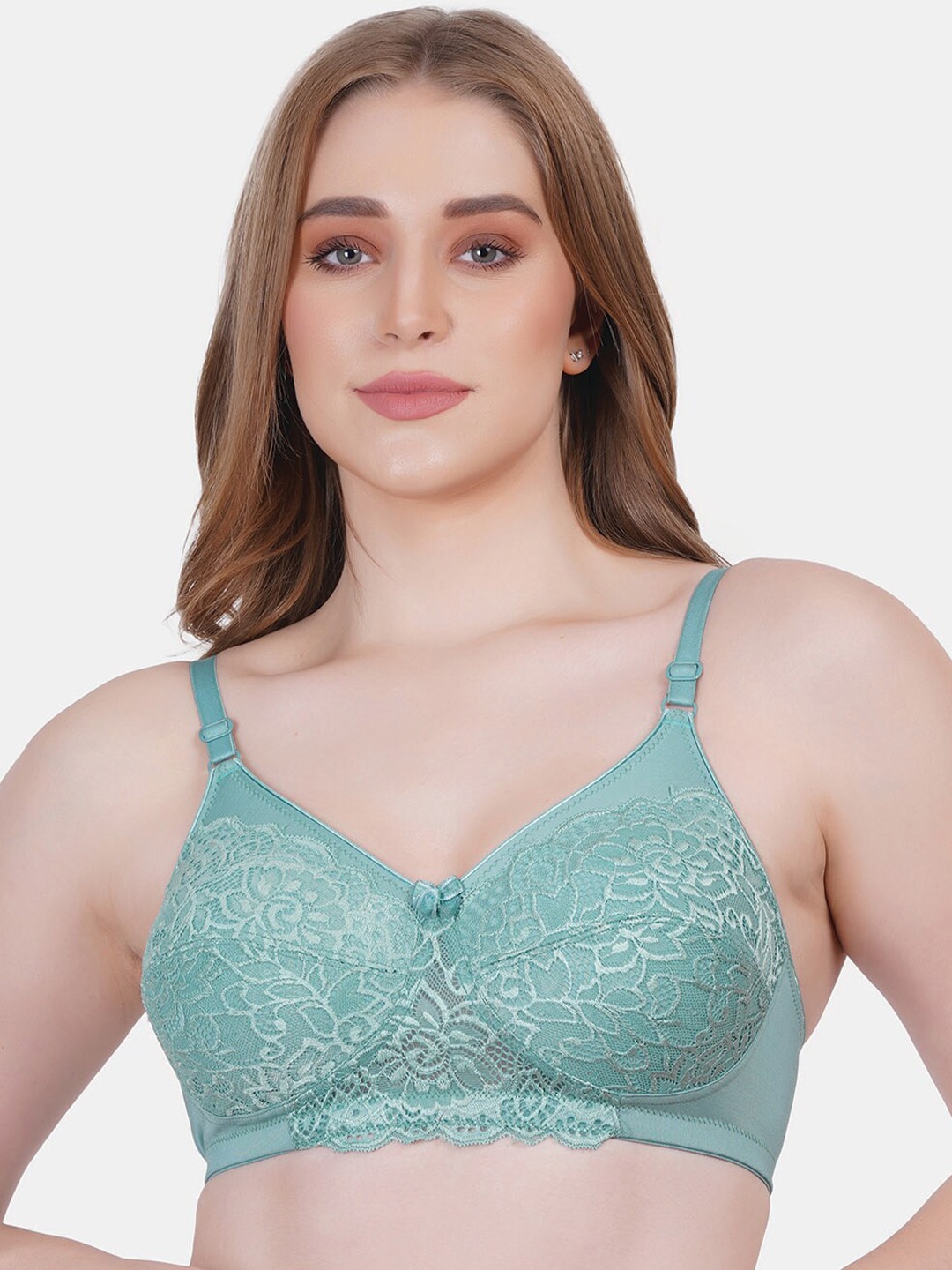 

Reveira Floral Lace Medium Coverage Everyday Bra With All Day Comfort, Sea green