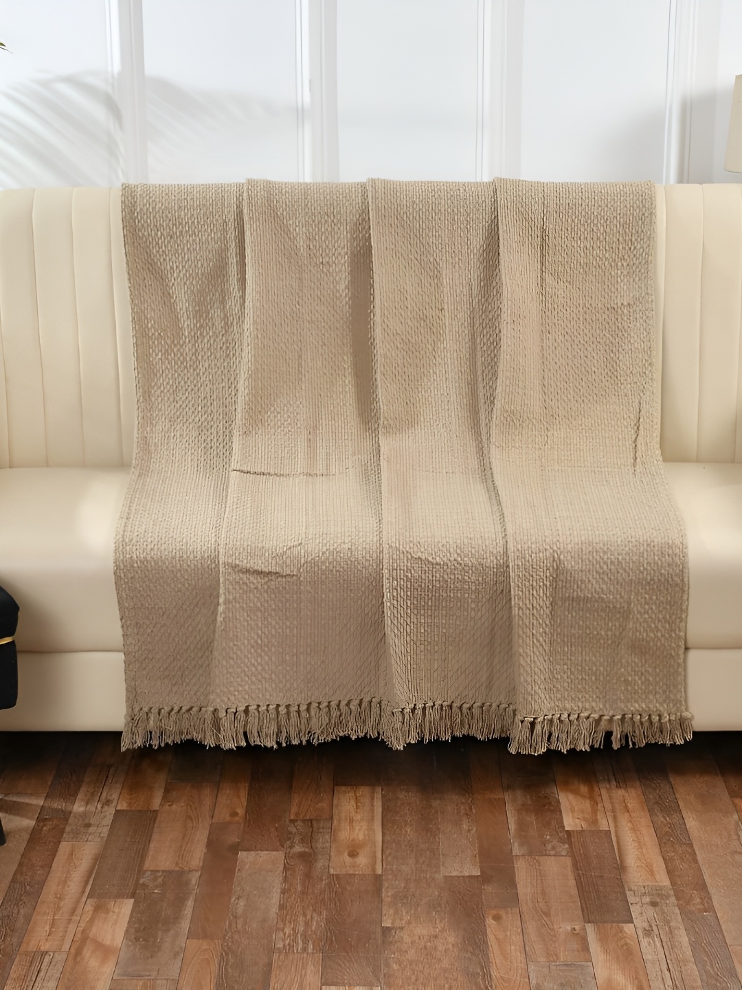 

SASHAA WORLD Beige Cotton Throws Blanket