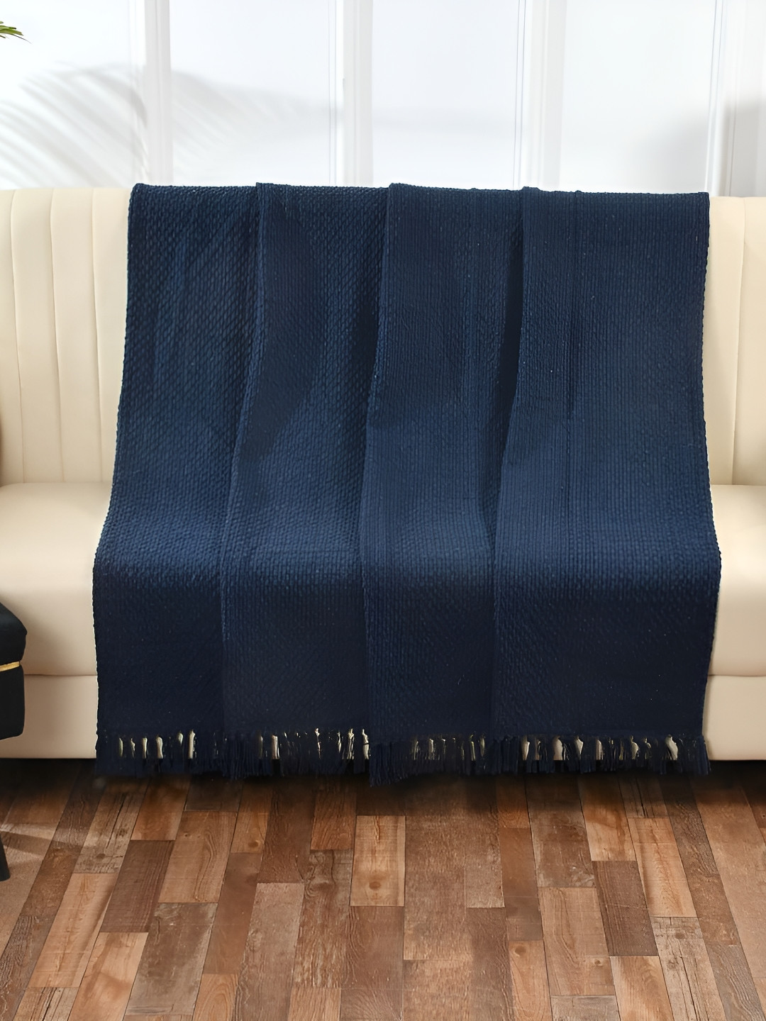 

SASHAA WORLD Navy-Blue Pure Cotton Throw