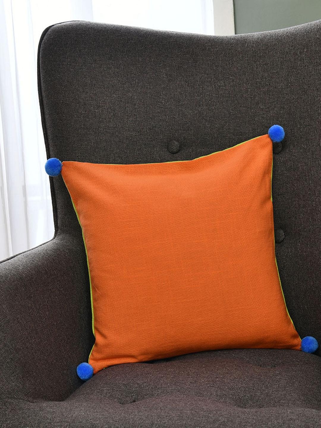 

Athome by Nilkamal Green & Orange Cotton Square Cushion Cover
