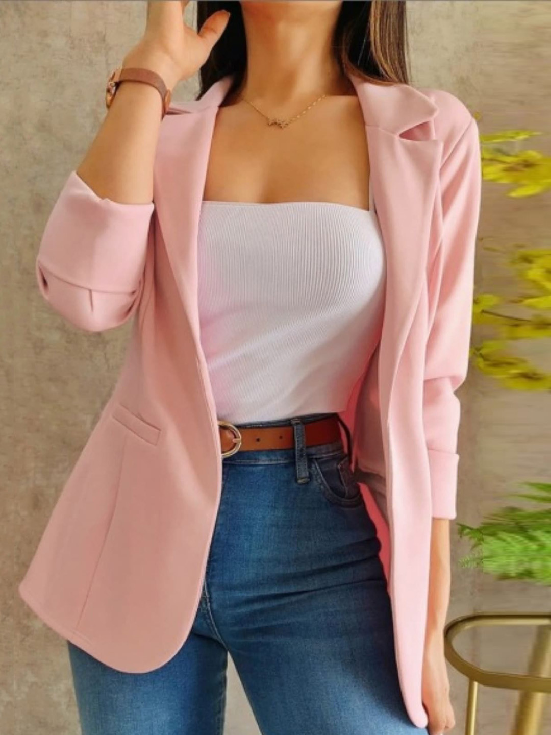 

StyleCast Pink Lapel Collar Open Front Blazer