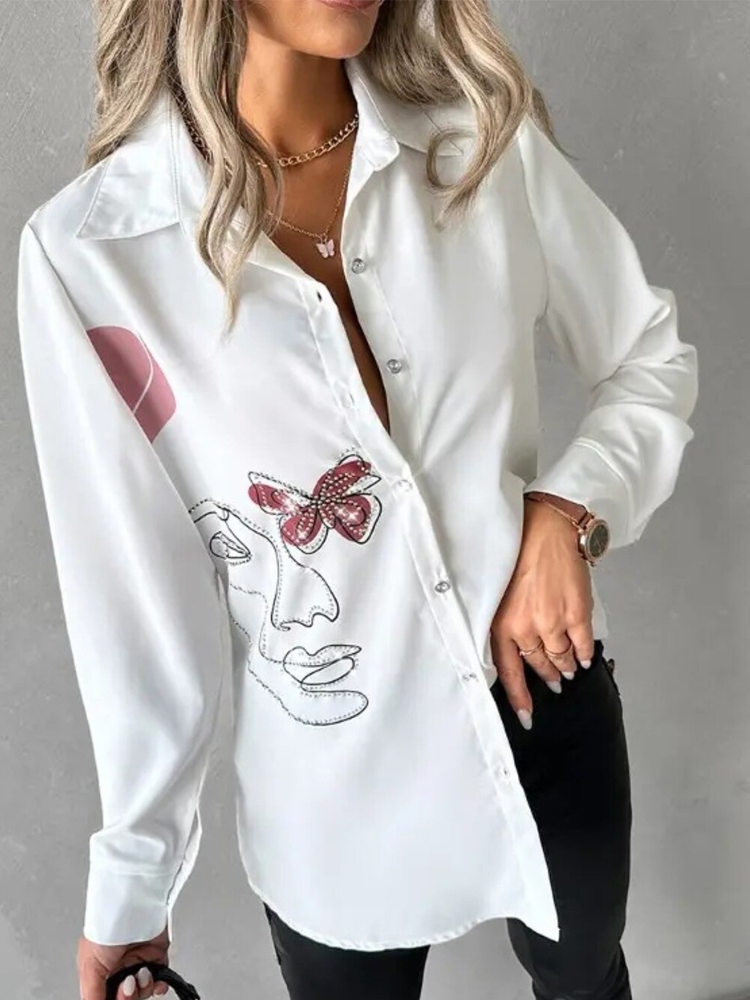

StyleCast Off White Printed Spread Collar Casual Shirt