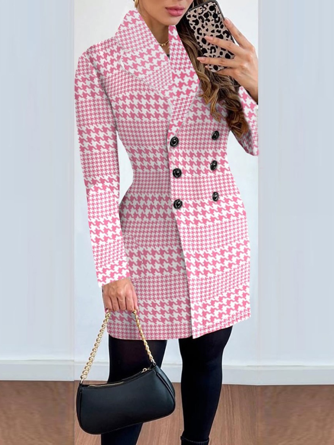 

StyleCast Women Checked Longline Bomber Jacket, Pink