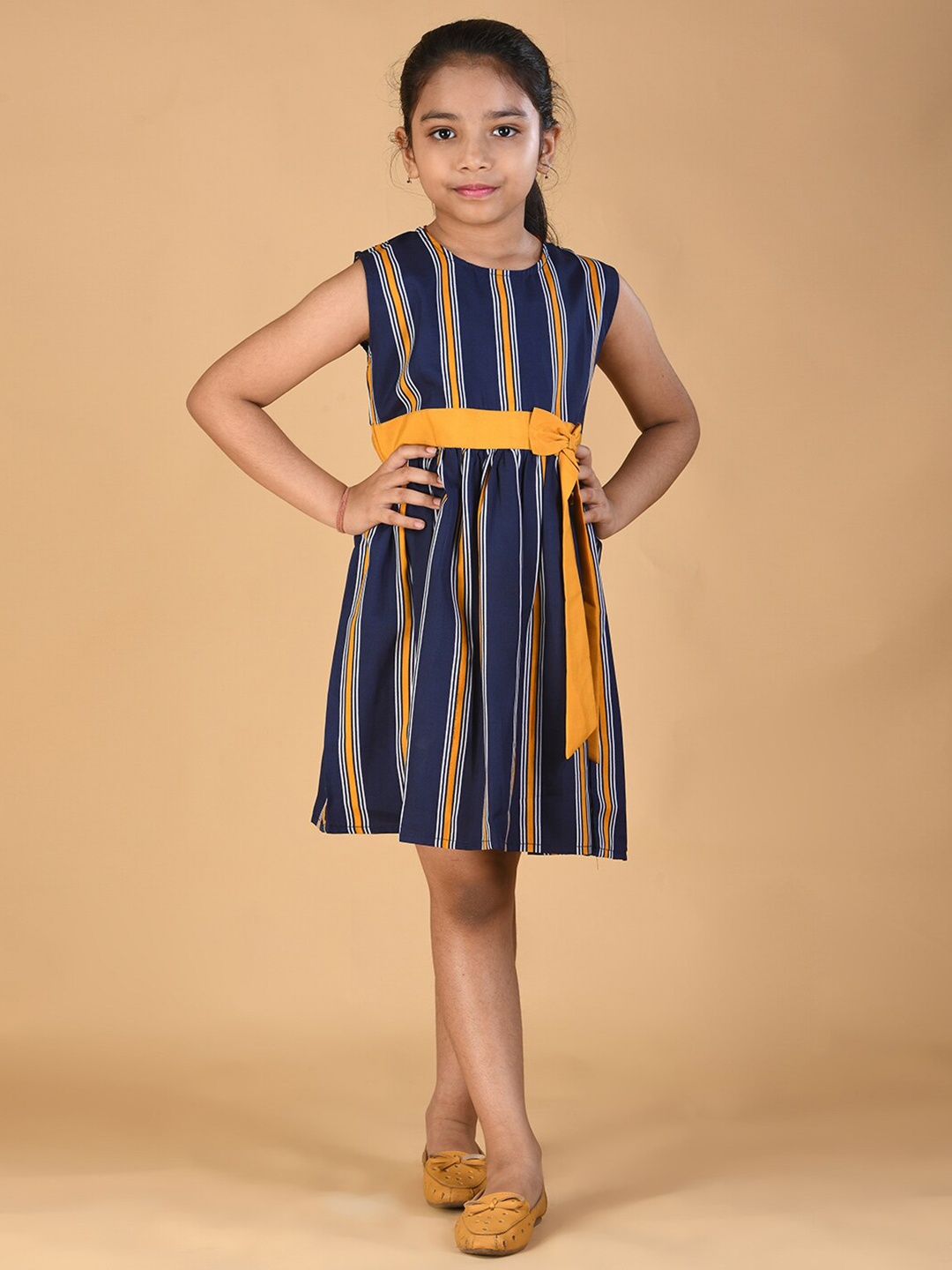 

Kids On Board Girls Vertical Striped A-Line Dress, Navy blue