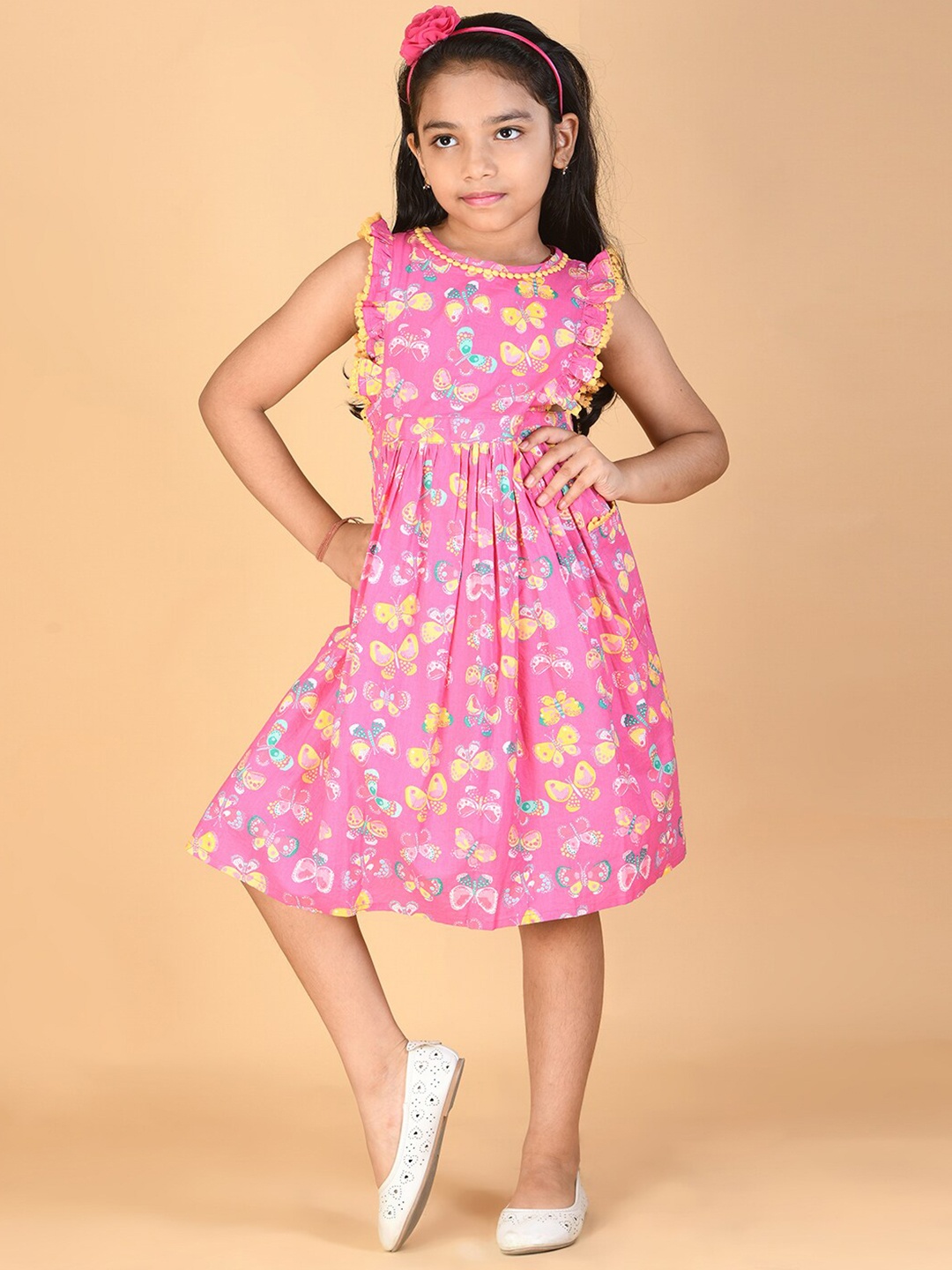 

Kids On Board Girls Graphic Printed Fit and Flare Dress, Pink