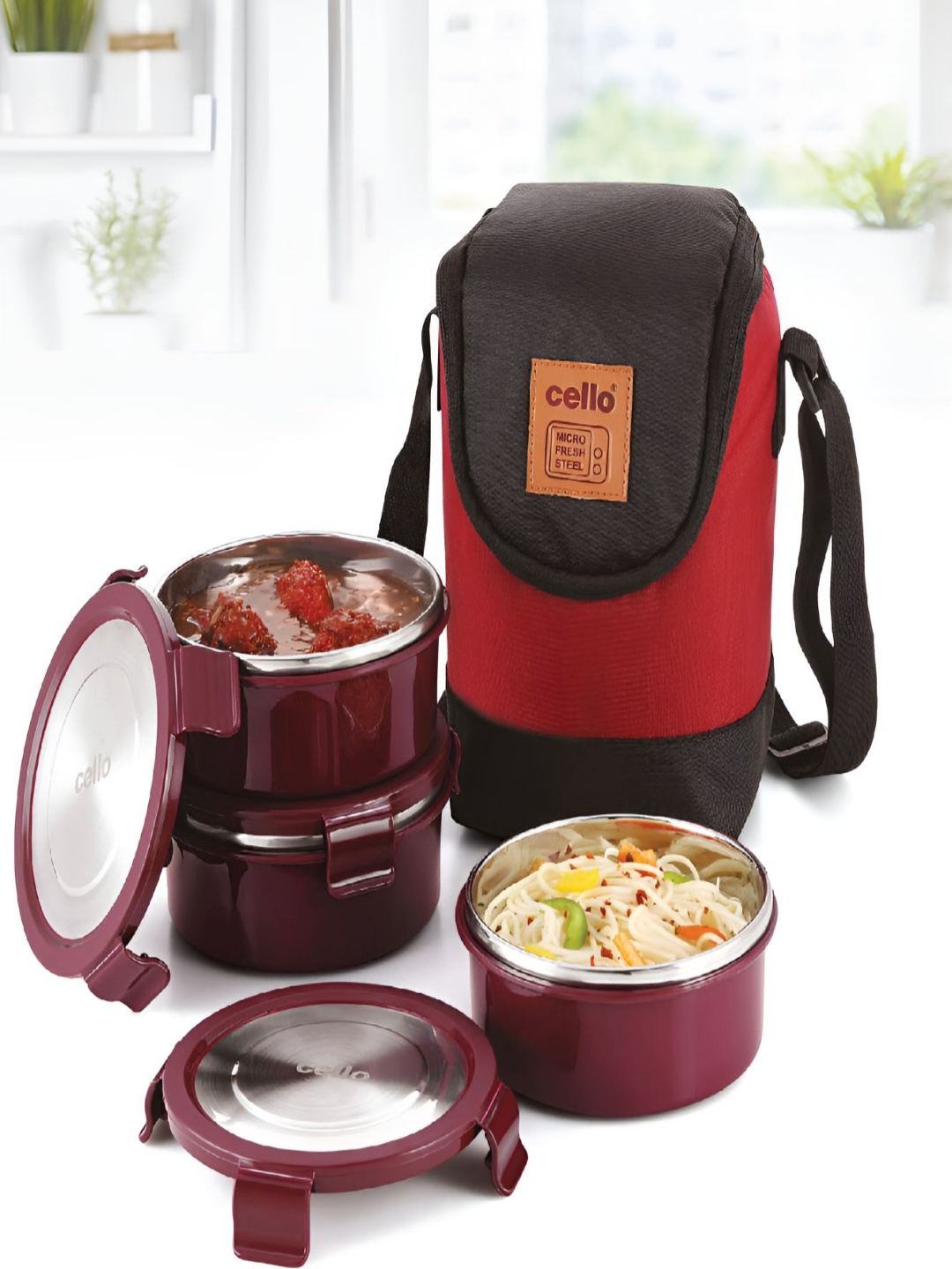 

Cello Red 6 Pieces Stainless Steel Lunch Box & Bag And Spoons 300 ml