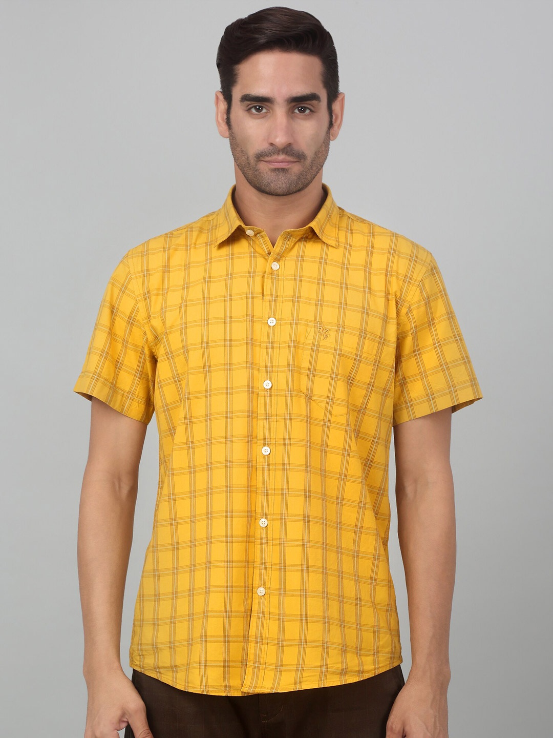 

Cantabil Tartan Checks Cotton Checked Casual Shirt, Mustard
