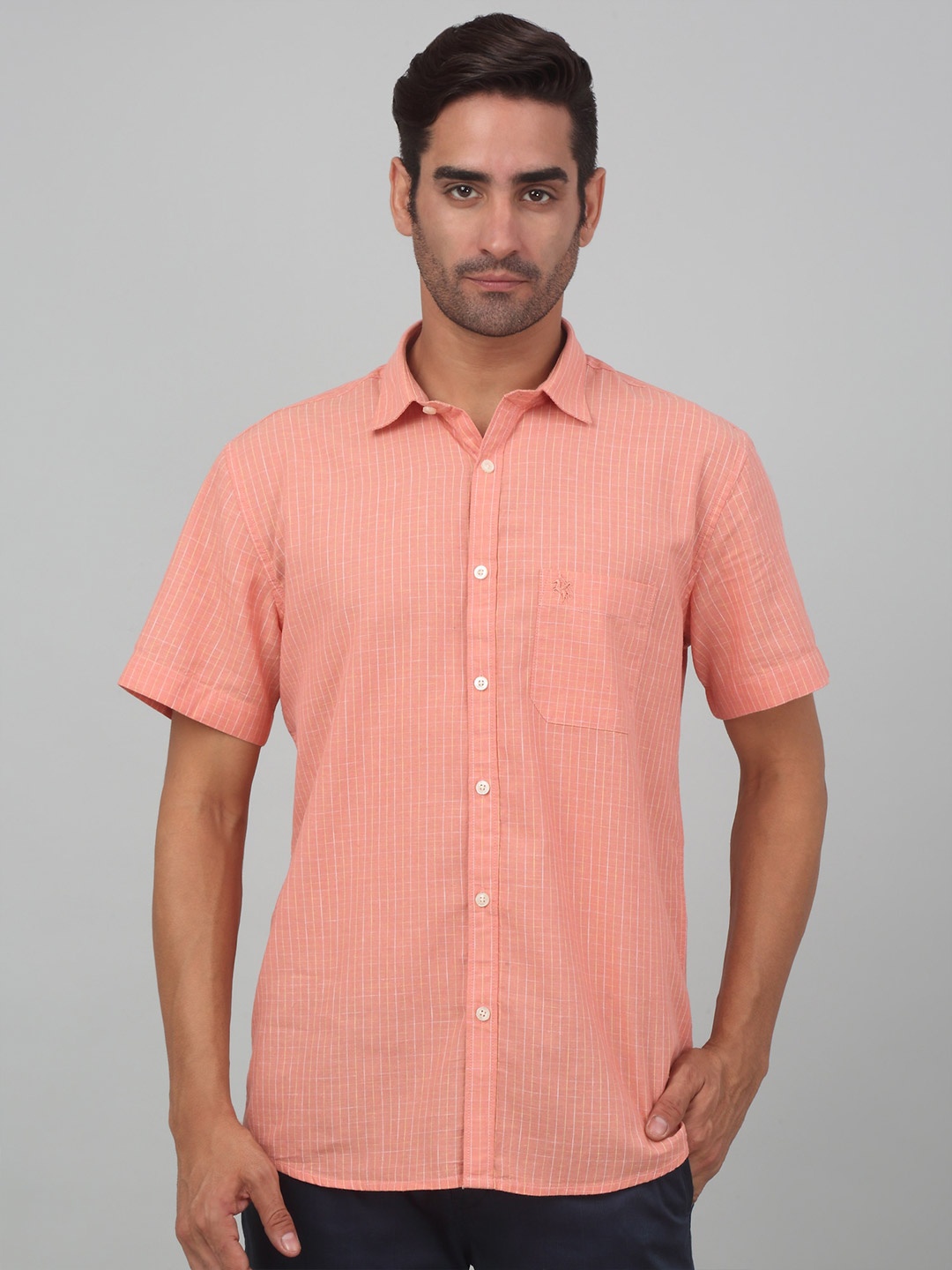 

Cantabil Spread Collar Micro Checked Casual Shirt, Orange
