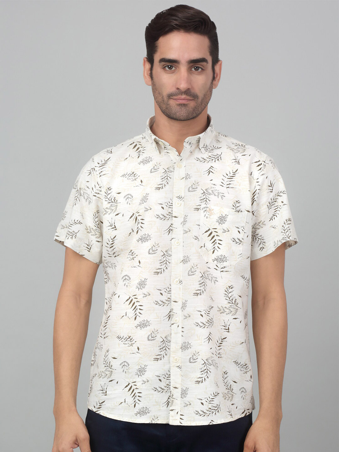 

Cantabil Floral Printed Casual Shirt, Cream