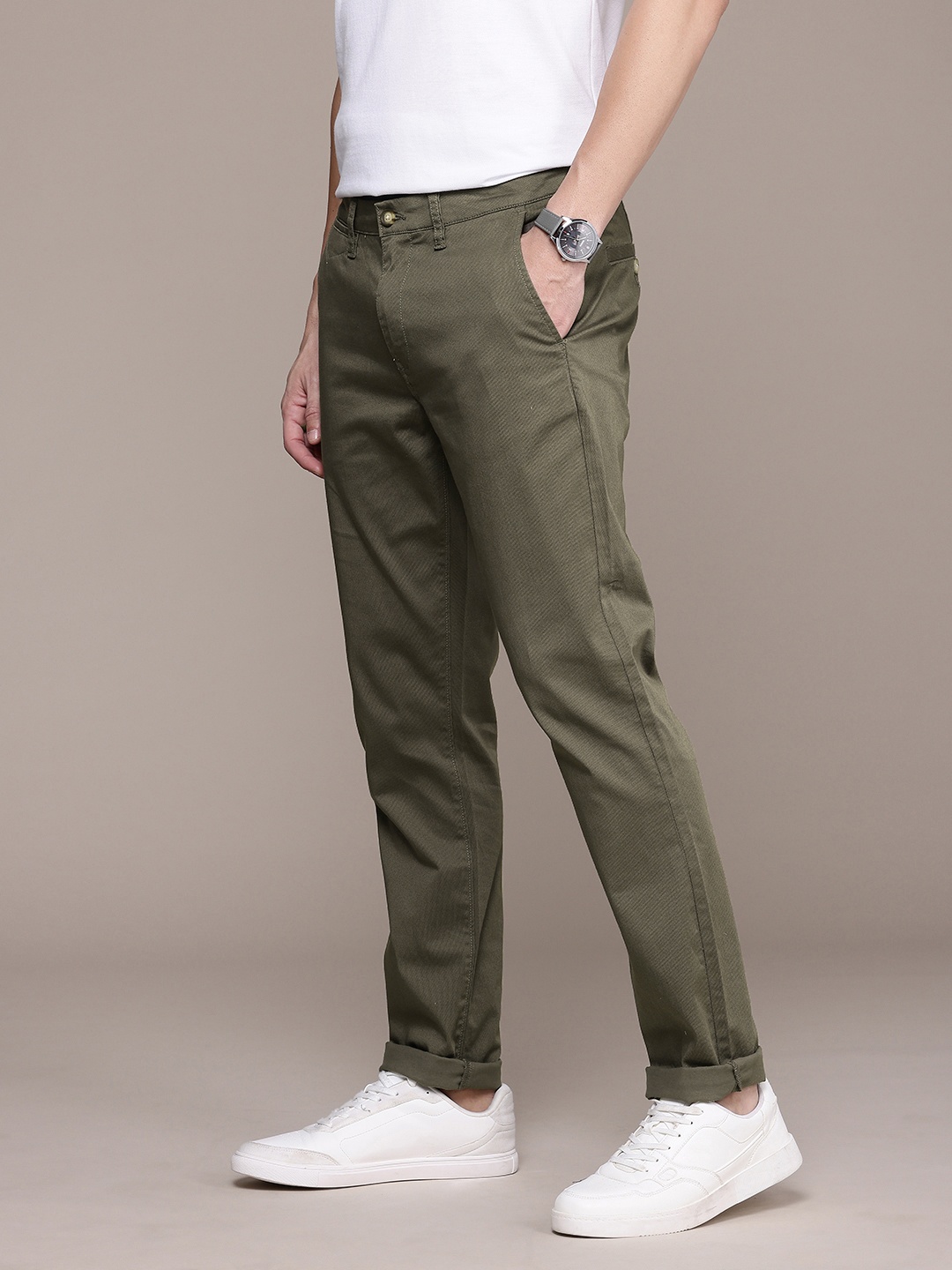 

Nautica Men Textured Slim Fit Chinos Trousers, Olive