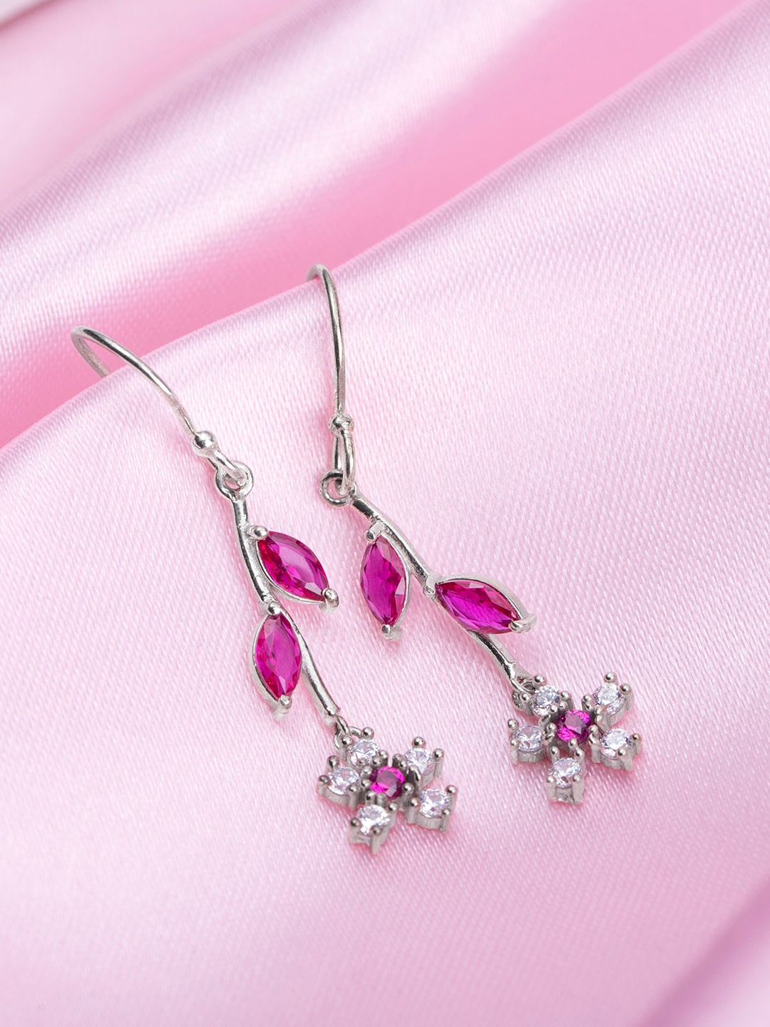 

Zavya 925 Pure Sterling Silver Rhodium-Plated Cubic Zirconia Studded Drop Earrings