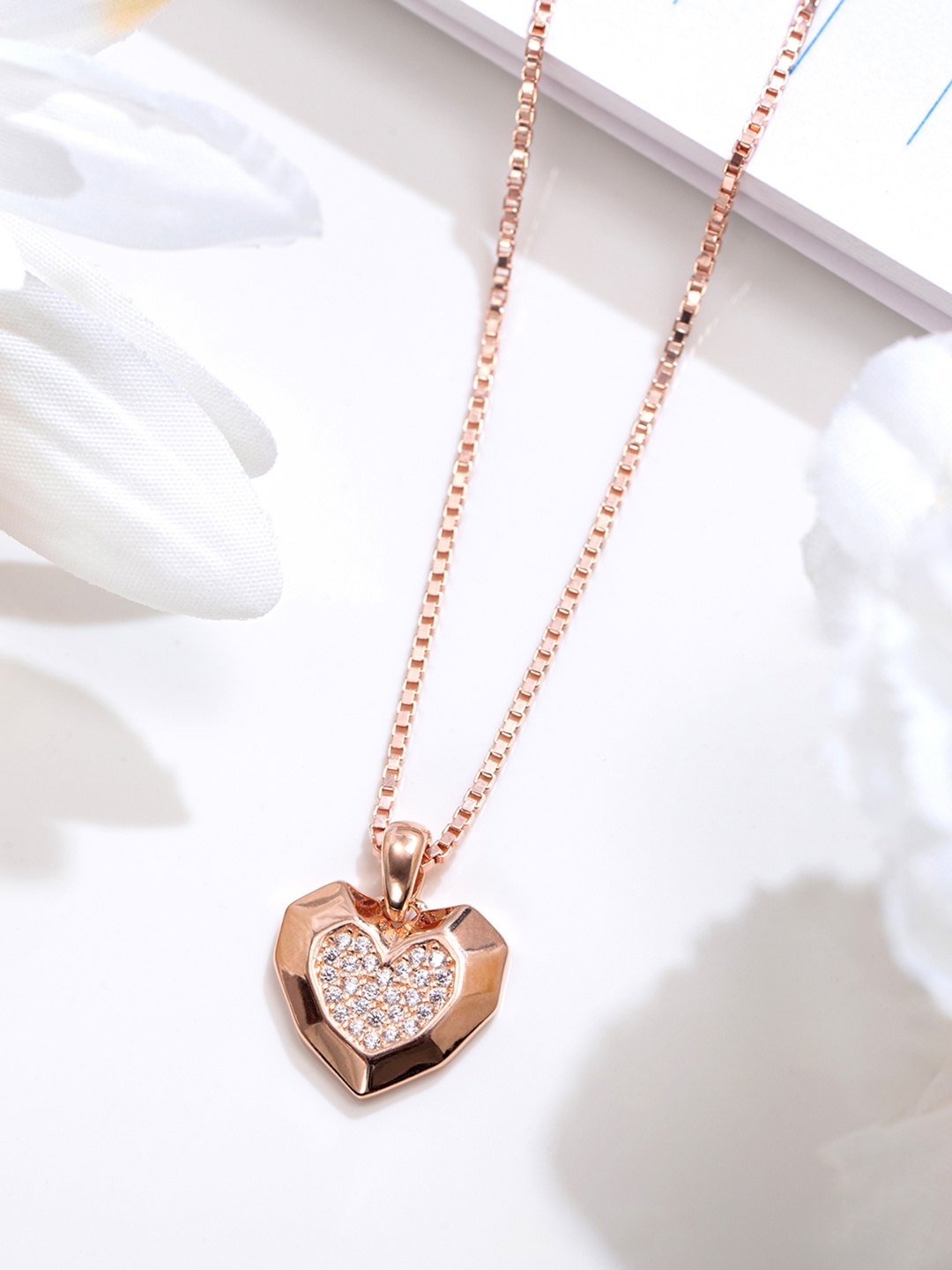 

Zavya 925 Pure Sterling Silver Rose Gold-Plated Cubic Zirconia Studded Pendant With Chain