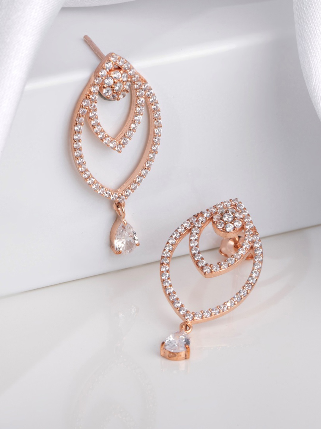

Zavya Rose Gold-Plated 925 Pure Sterling Silver Cubic Zirconia Contemporary Drop Earrings