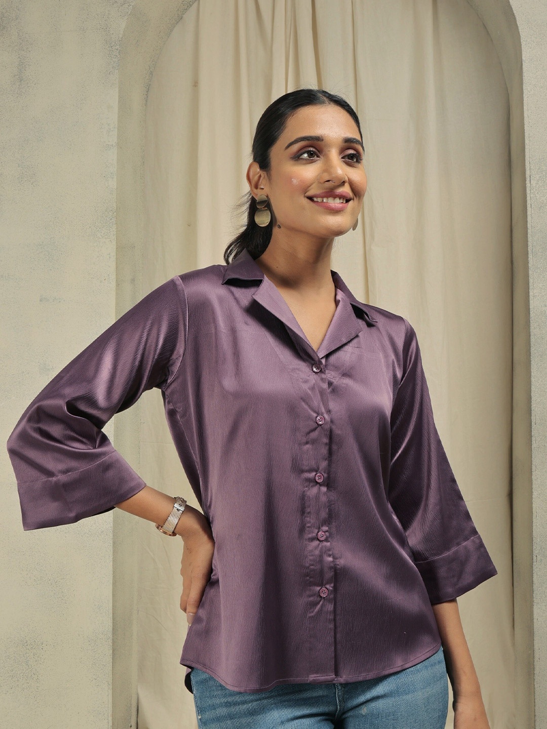 

RACHNA Notched Collar Standard Opaque Casual Shirt, Purple