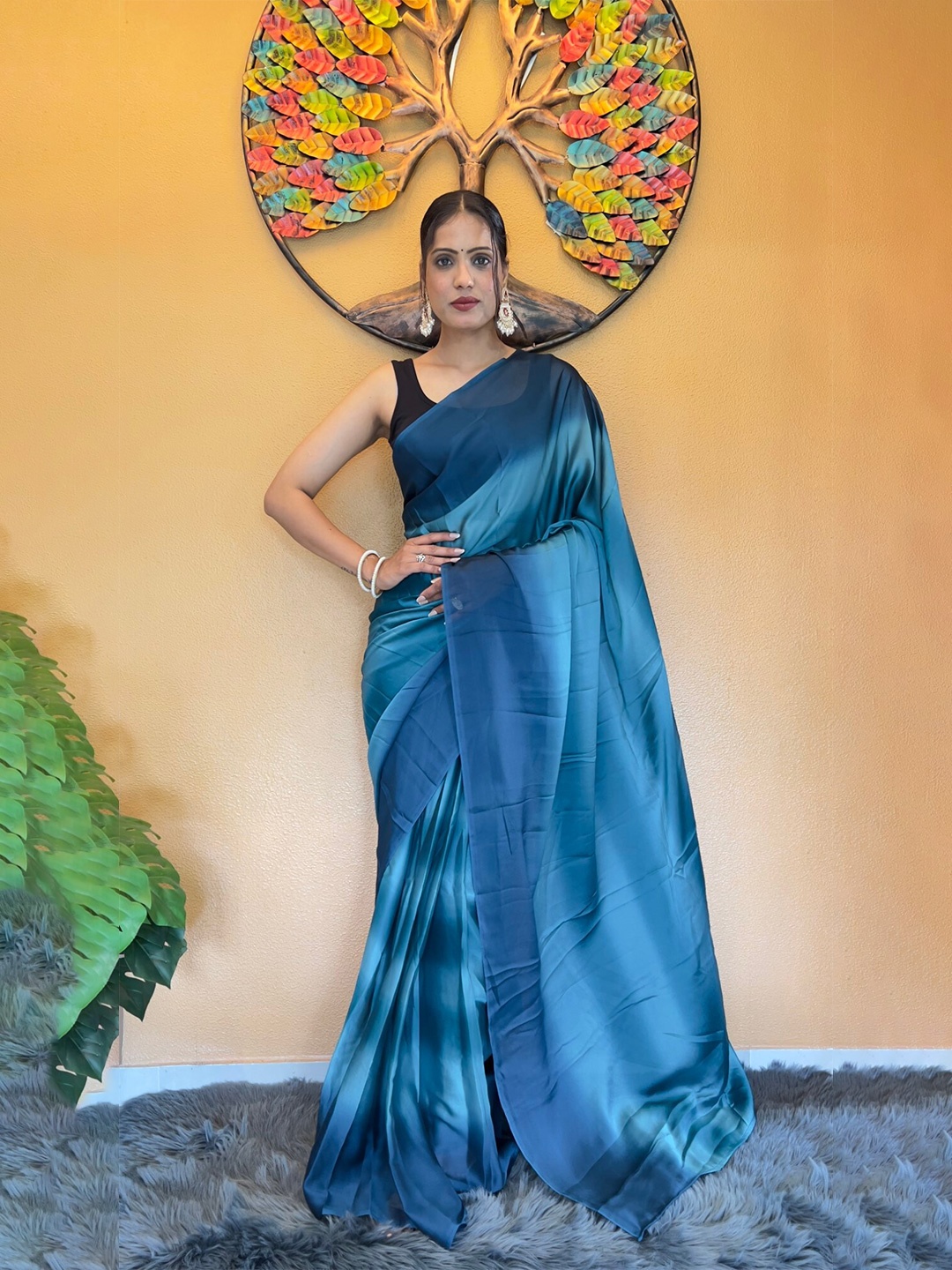

LeeliPeeri Designer Striped Poly Georgette Ready to Wear Saree, Blue