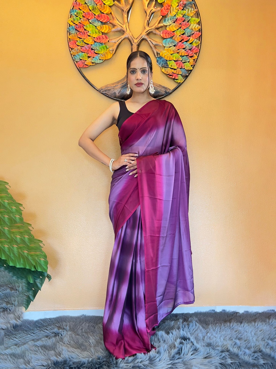 

LeeliPeeri Designer Striped Poly Georgette Saree, Purple