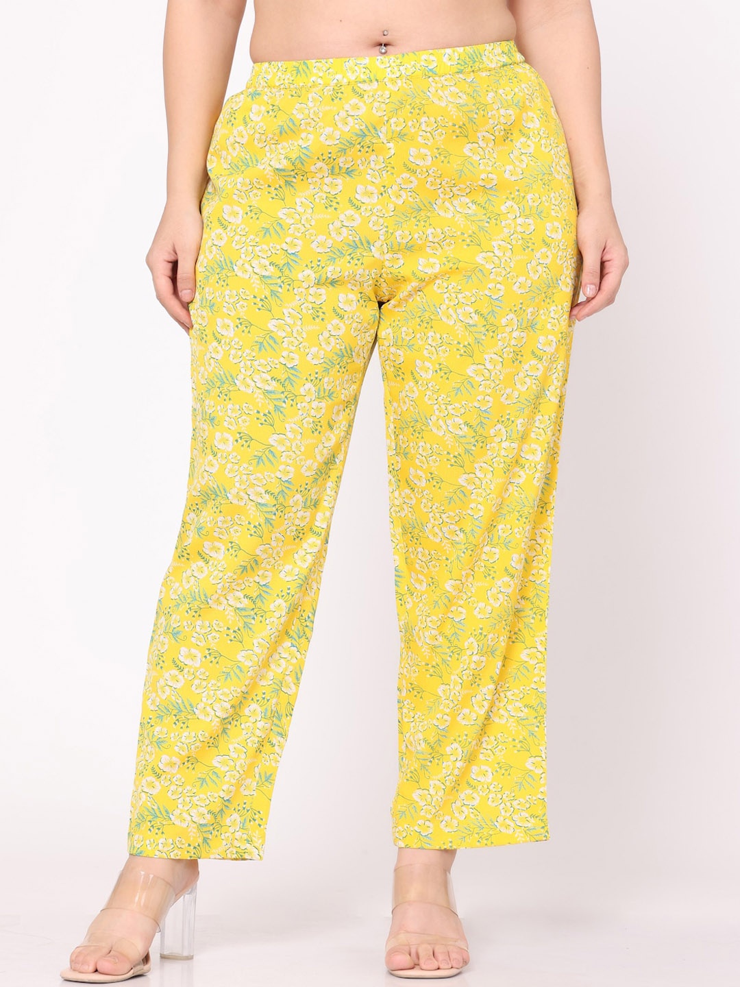 

TSM Women Floral Printed Loose Fit Easy Wash Trouser, Yellow