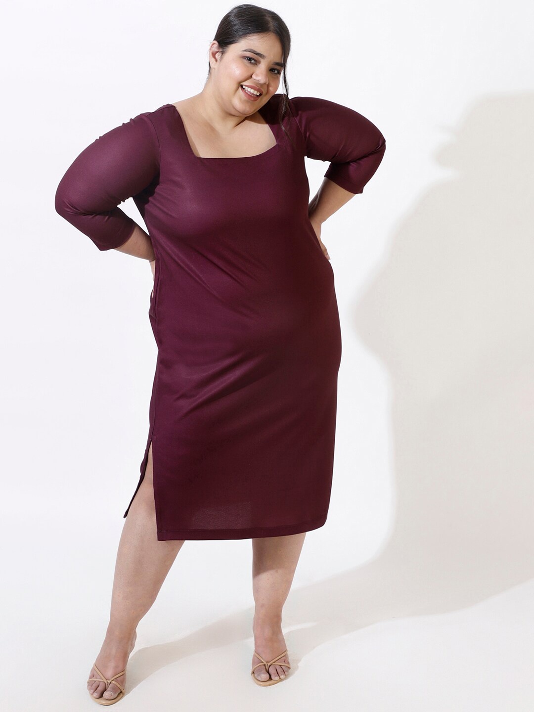 

Amydus Plus Size Bodycon Midi Dress, Maroon
