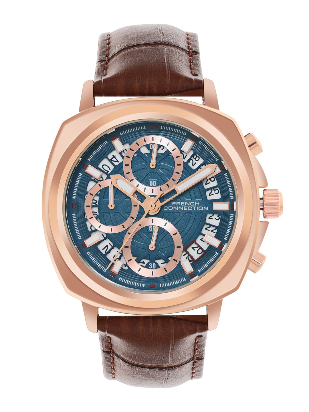 

French Connection Men Printed Dial & Leather Straps Chronograph Analogue Watch FCF02BRL, Blue