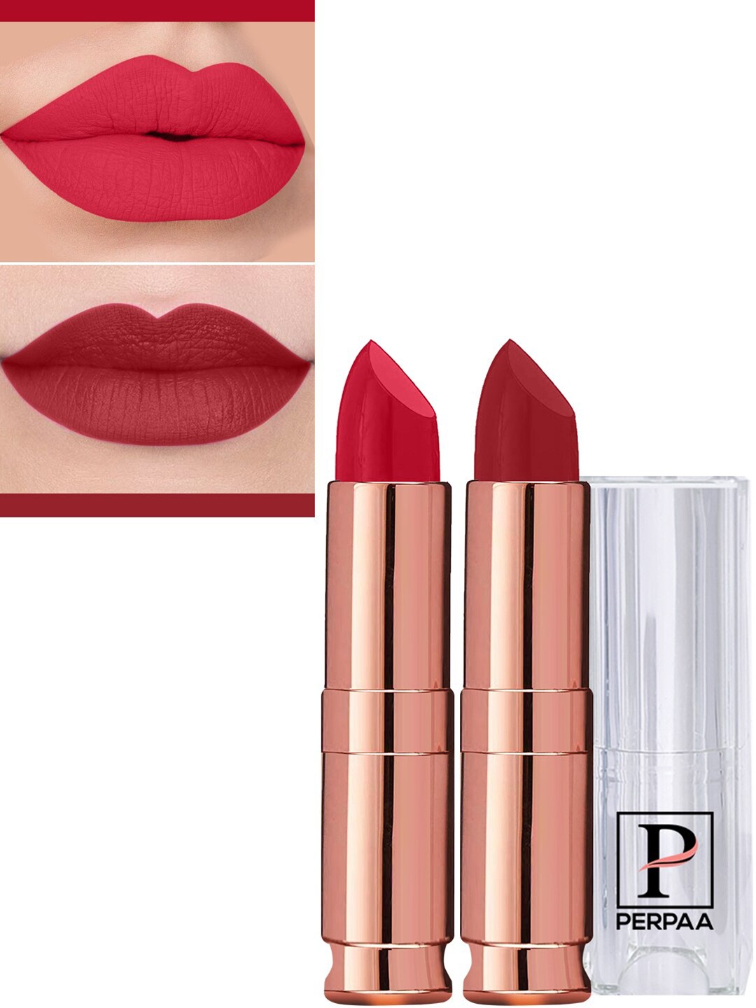 

PERPAA Set Of 2 Antique Velvet Matte Lipstick With Jojoba Oil - Red 55 & Rose Red 86