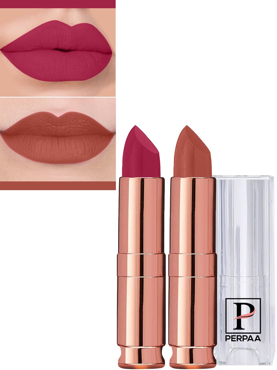 

PERPAA Set Of 2 Antique Velvet Matte Lipstick With Jojoba Oil - Nude 62 & Ruby Pink 84