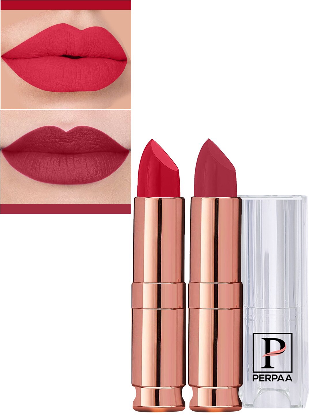 

PERPAA Set Of 2 Antique Velvet Matte Lipstick With Jojoba Oil - Red 55 & Maroon Pink 87