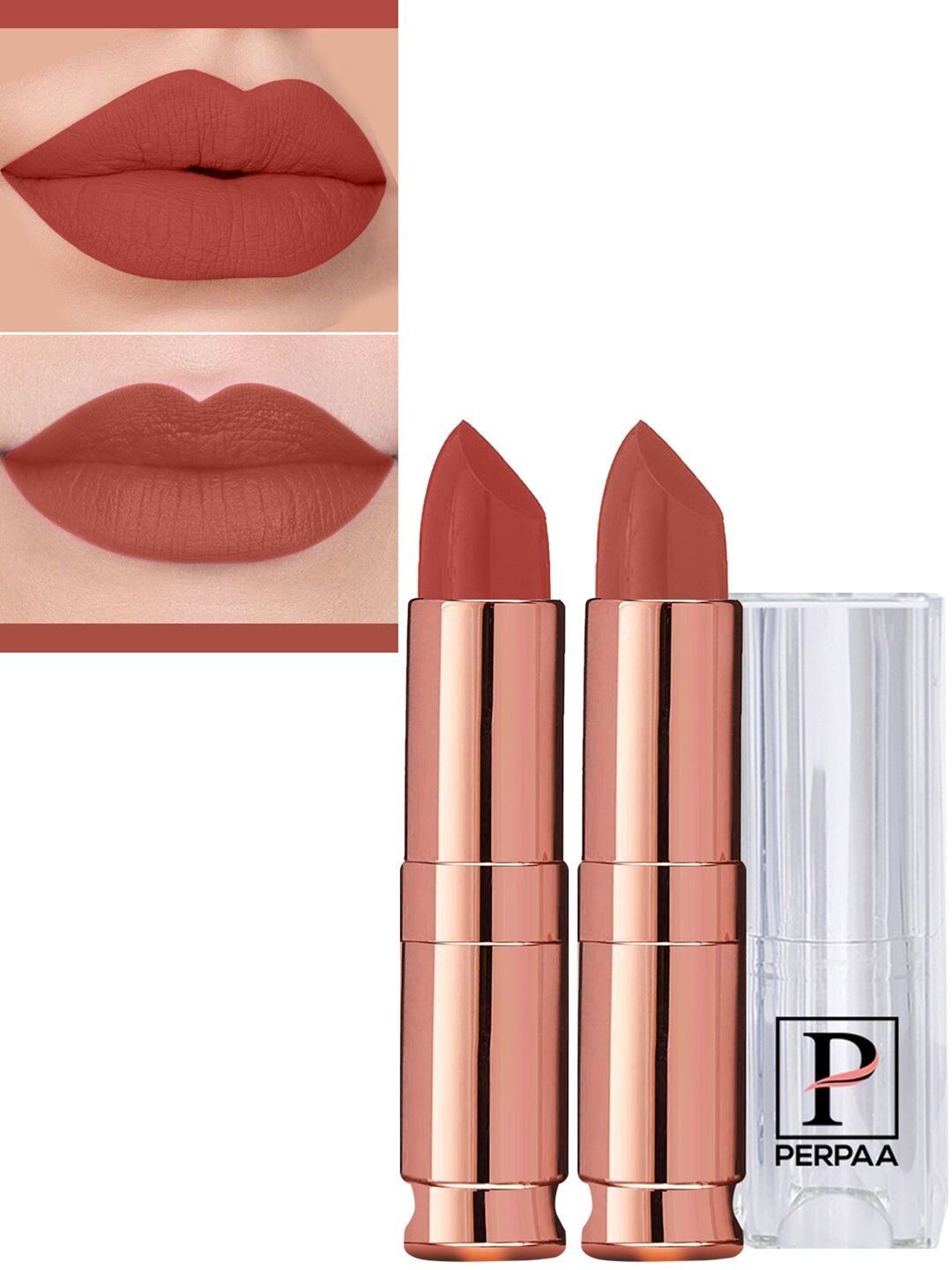 

PERPAA Set Of 2 Antique Velvet Matte Lipstick With Jojoba Oil - Nude 62 & Rust Orange 73