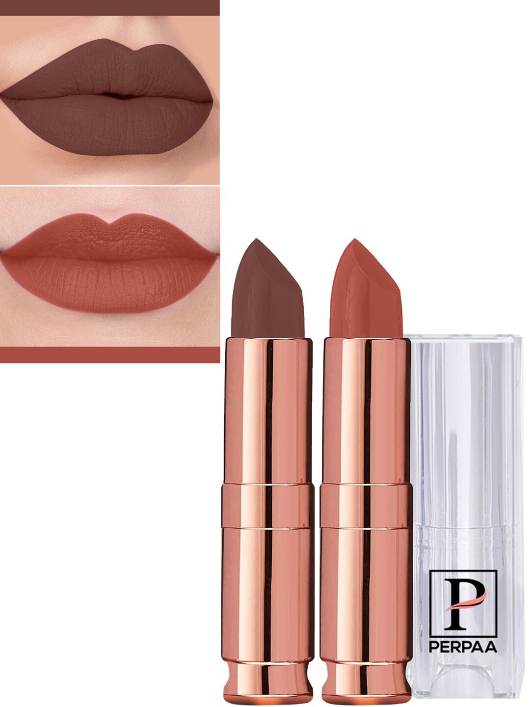 

PERPAA Set Of 2 Antique Velvet Matte Lipstick With Jojoba Oil - Nude 62 & Brown 67