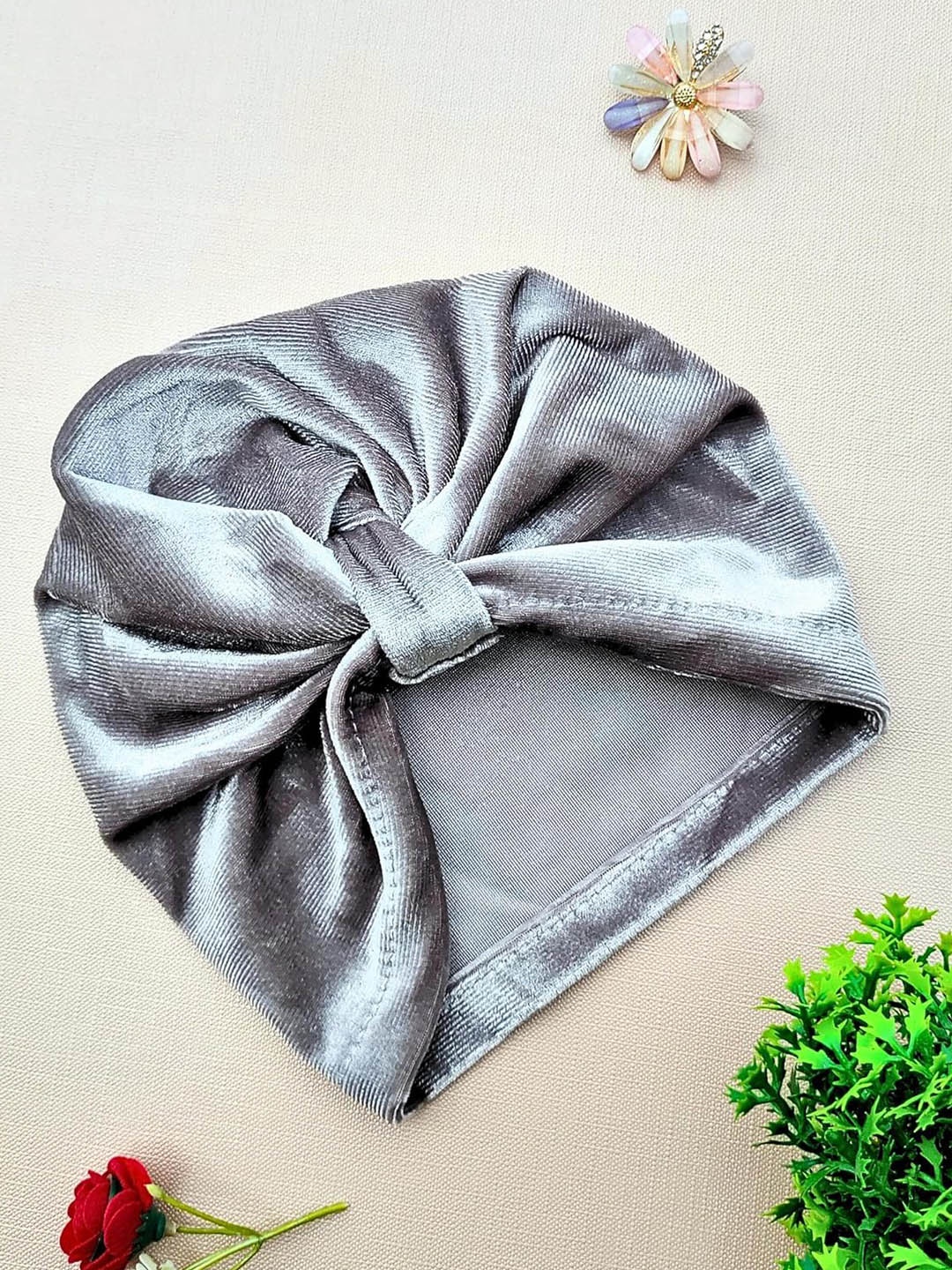 

ANNA CREATIONS Infant Girls Cotton Turban Beanie Cap, Grey