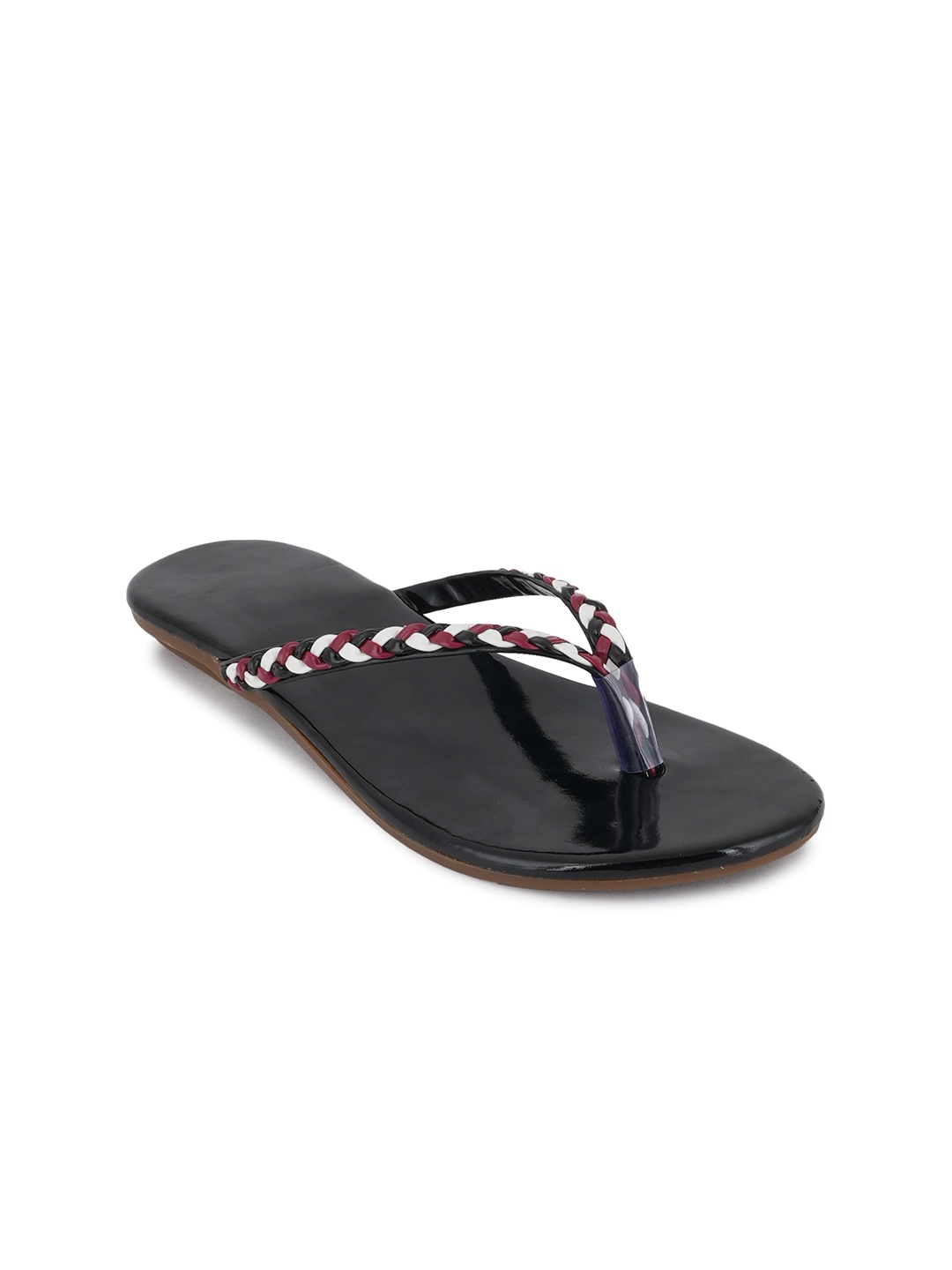 

SAPATOS Open Toe T-Strap Flats, Black