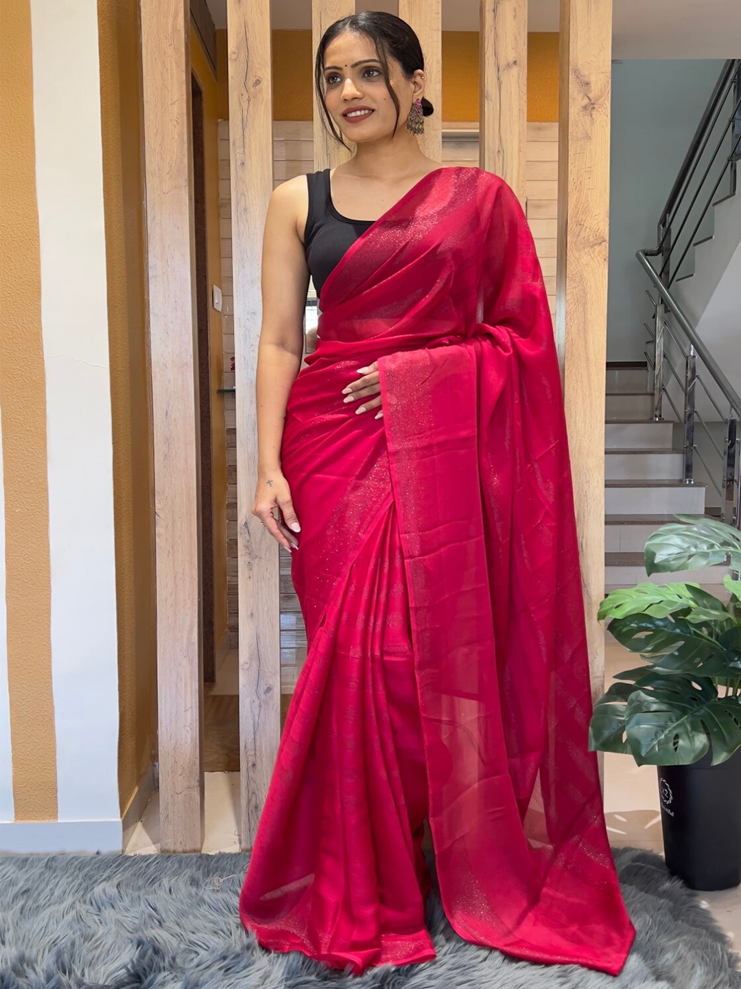 

LeeliPeeri Designer Striped Ready to Wear Saree, Pink