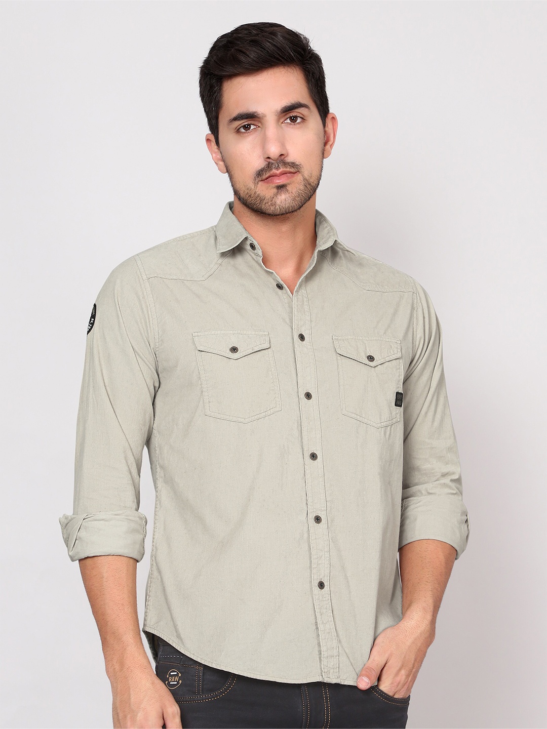 

Beyoung Spread Collar Long Roll-Up Sleeves Cotton Casual Shirt, Cream