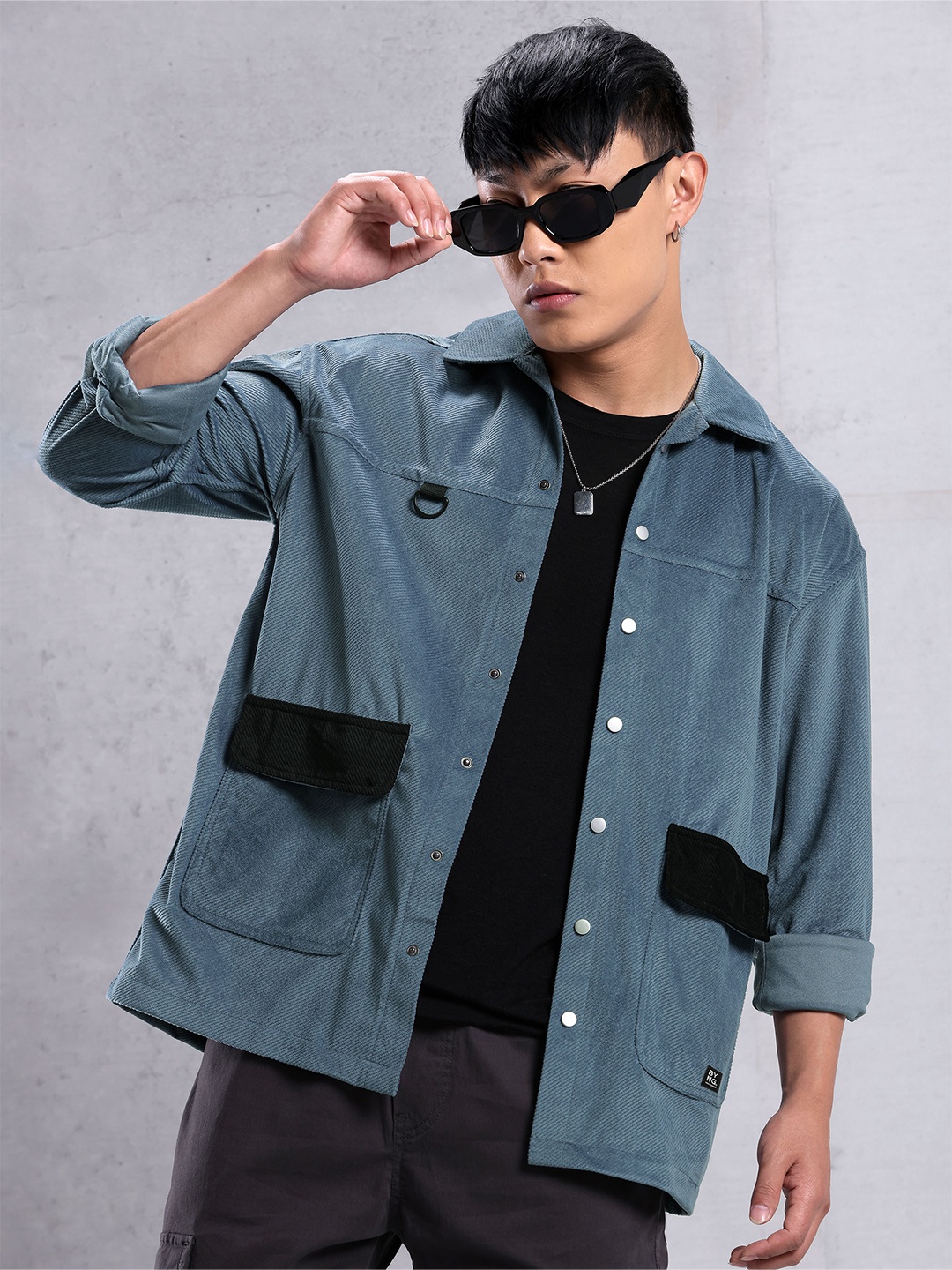 

Beyoung Textured Spread Collar Long Sleeves Cotton Casual Shirt, Blue