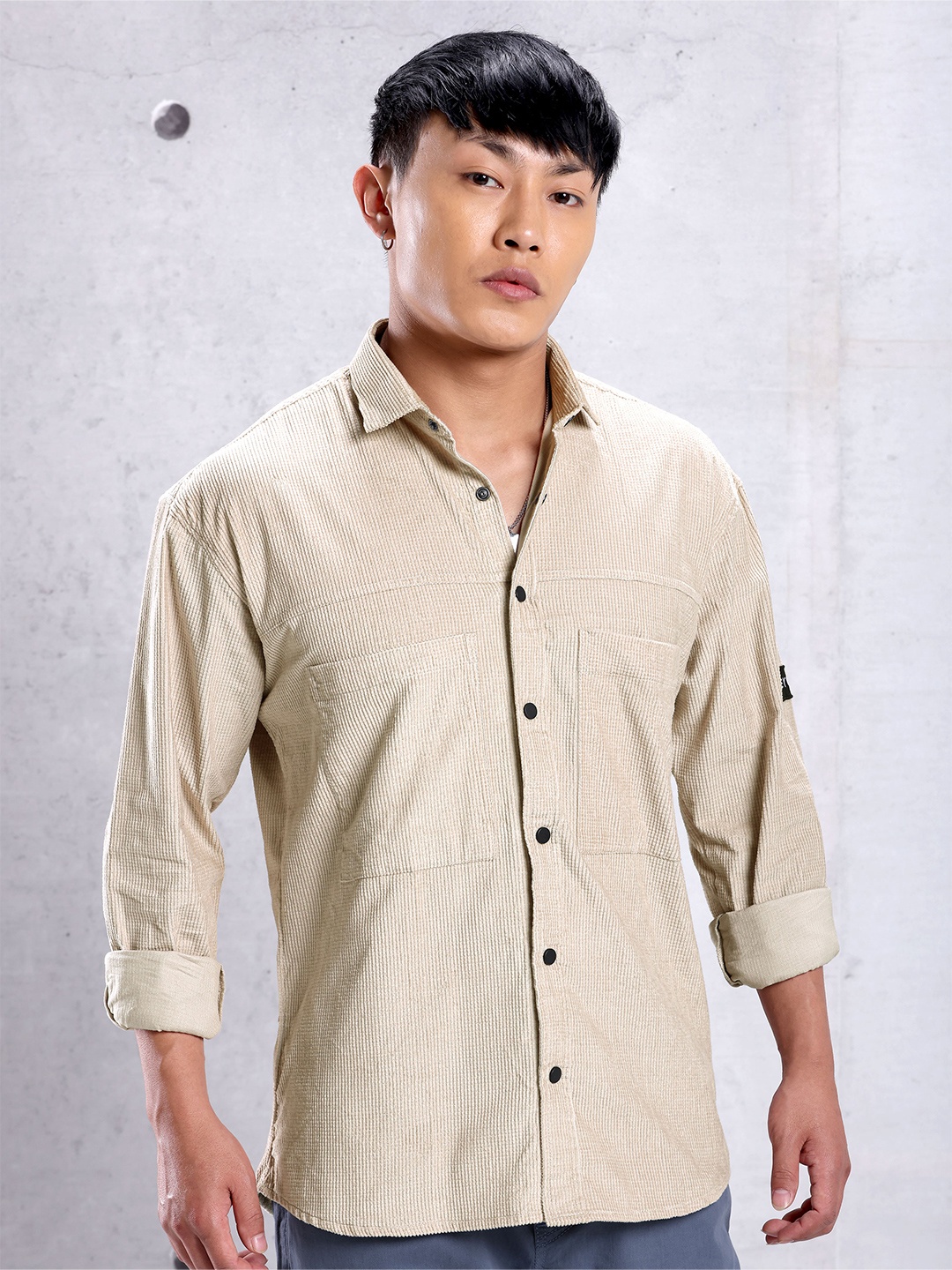 

Beyoung Box Textured Corduroy Shirt, Off white