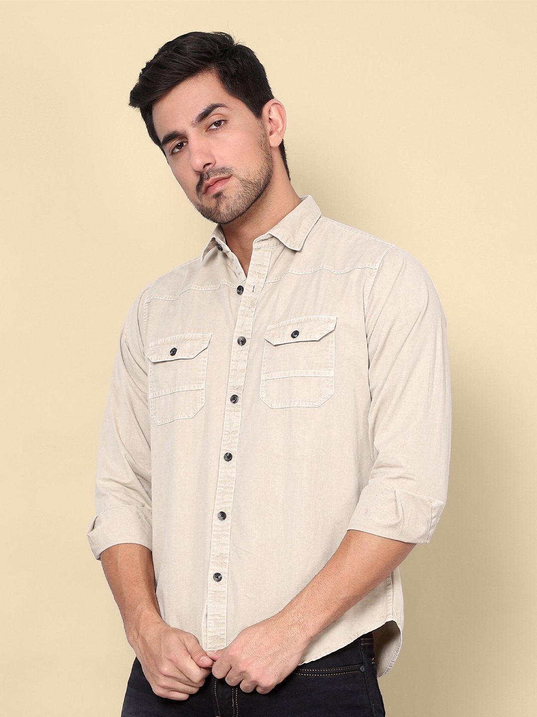 

Beyoung Cotton Spread Collar Casual Shirt, White