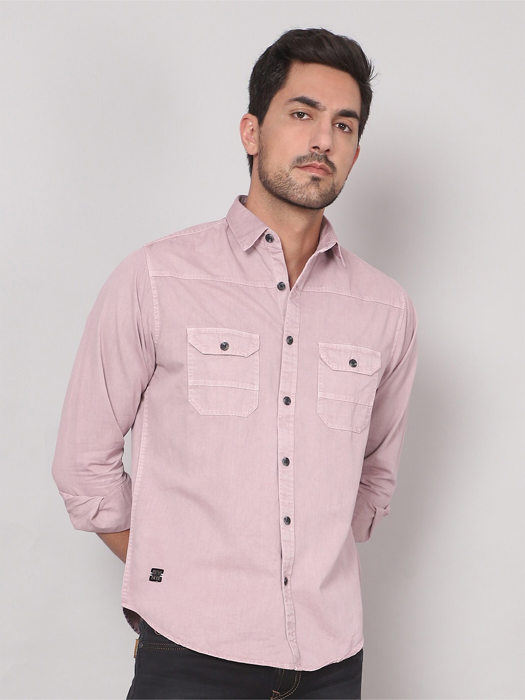 

Beyoung Cotton Spread Collar Casual Shirt, Pink