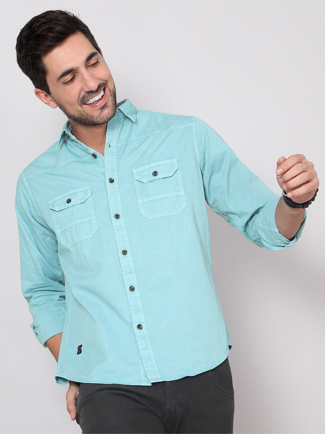 

Beyoung Cotton Spread Collar Casual Shirt, Blue