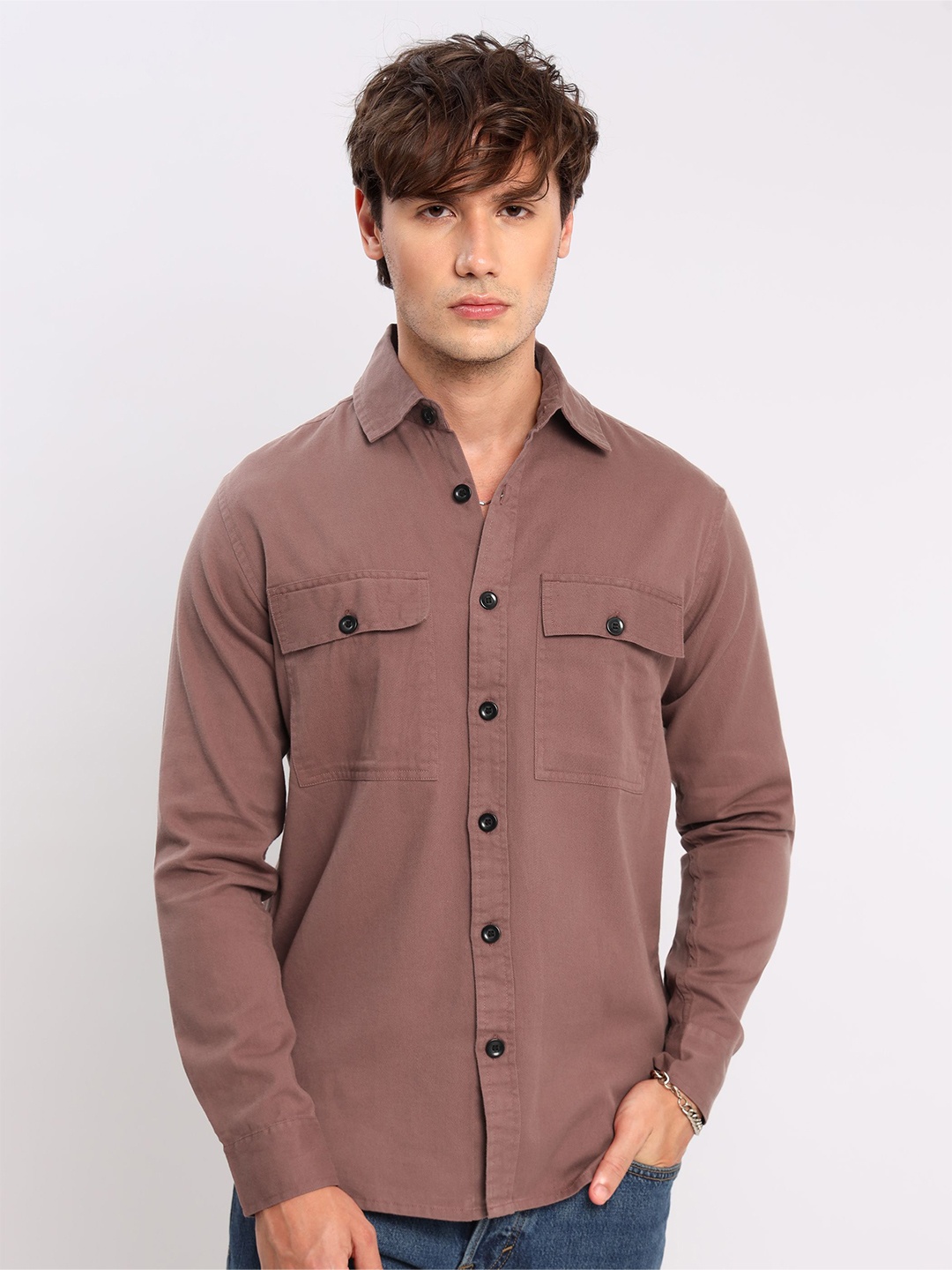 

Beyoung Cotton Spread Collar Casual Shirt, Mauve