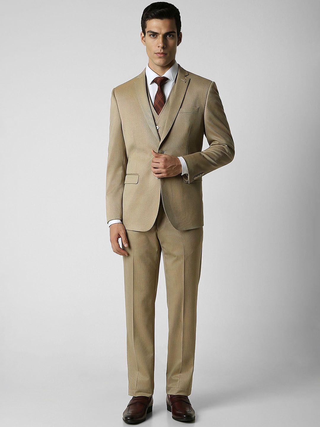 

Van Heusen Men Slim-Fit Single-Breasted Three-Piece Formal Suit, Khaki
