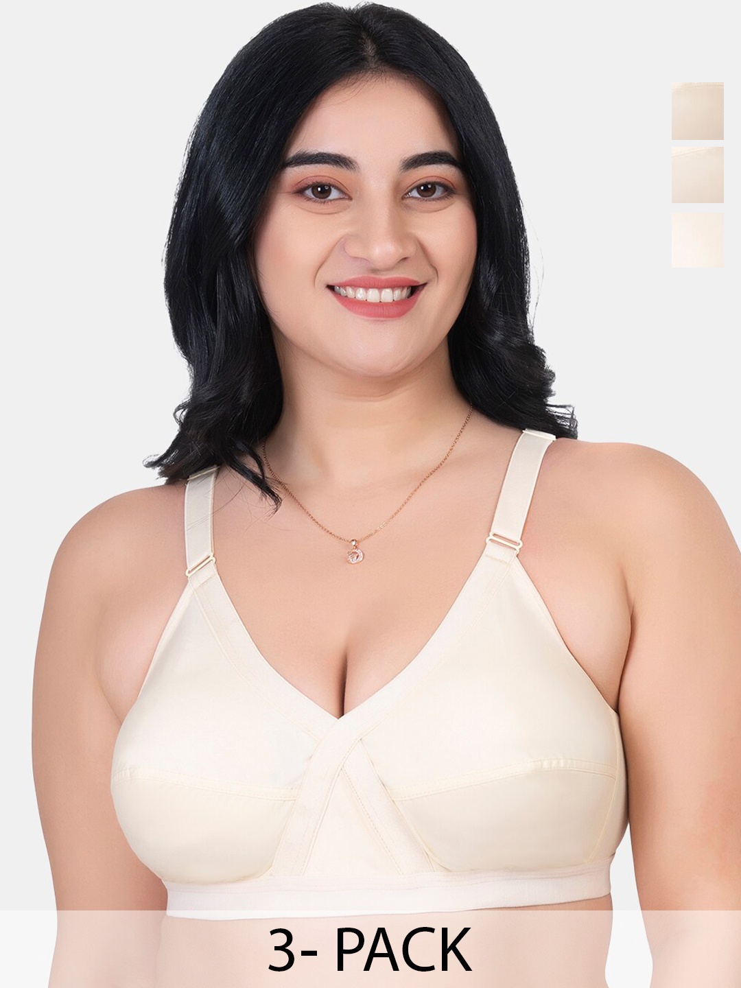 

KOMLI Pack Of 3 Full Coverage Non Padded Pure Cotton Minimizer Bras With All Day Comfort, Beige