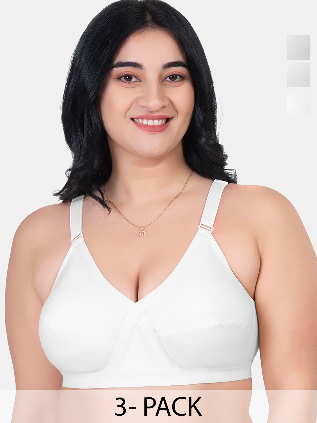 

KOMLI Pack Of 3 Non Padded Full Coverage Cotton Minimizer Bra- All Day Comfort, White