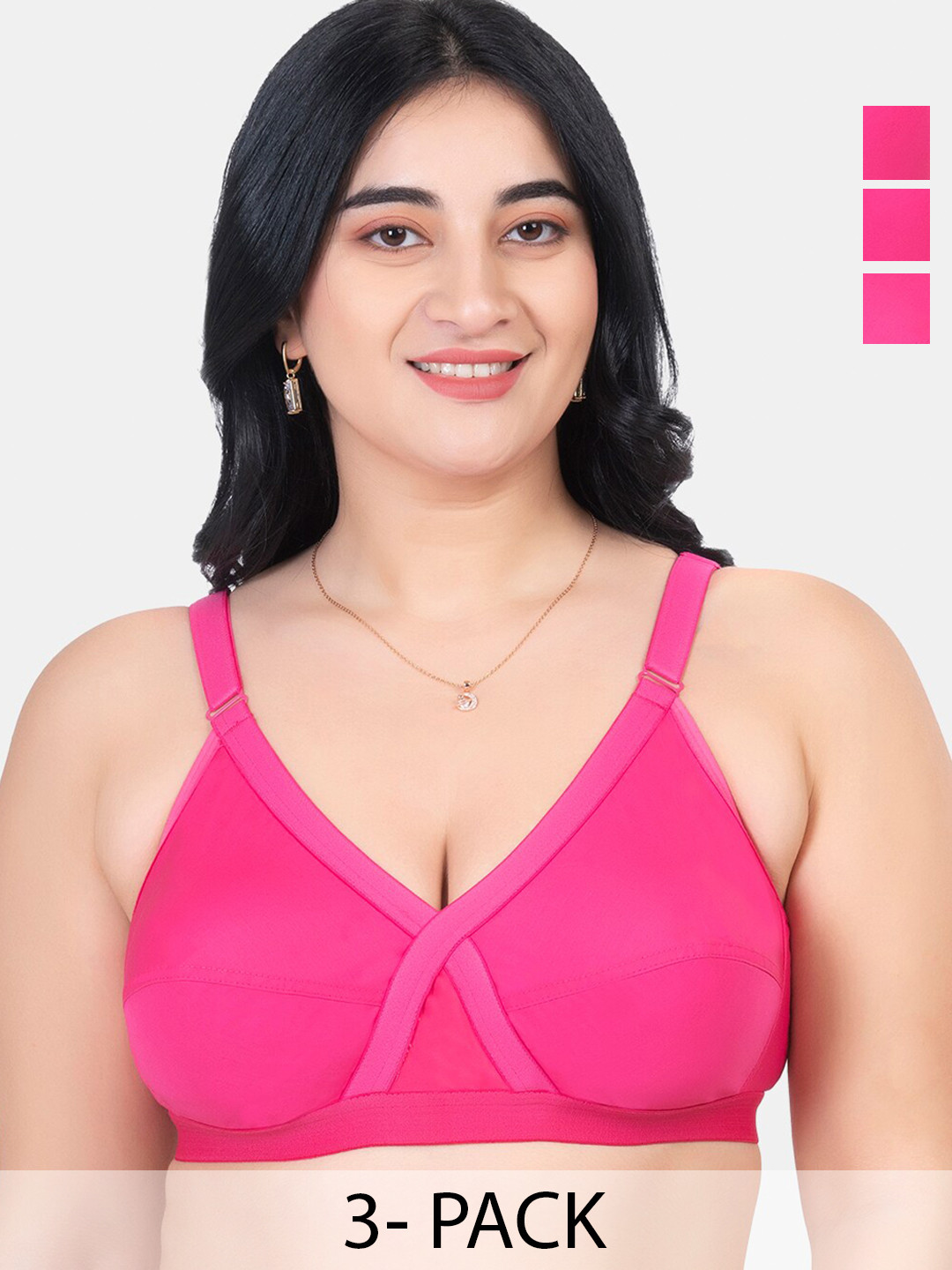 

KOMLI Pack Of 3 Full Coverage Non Padded Pure Cotton Minimizer Bras With All Day Comfort, Pink