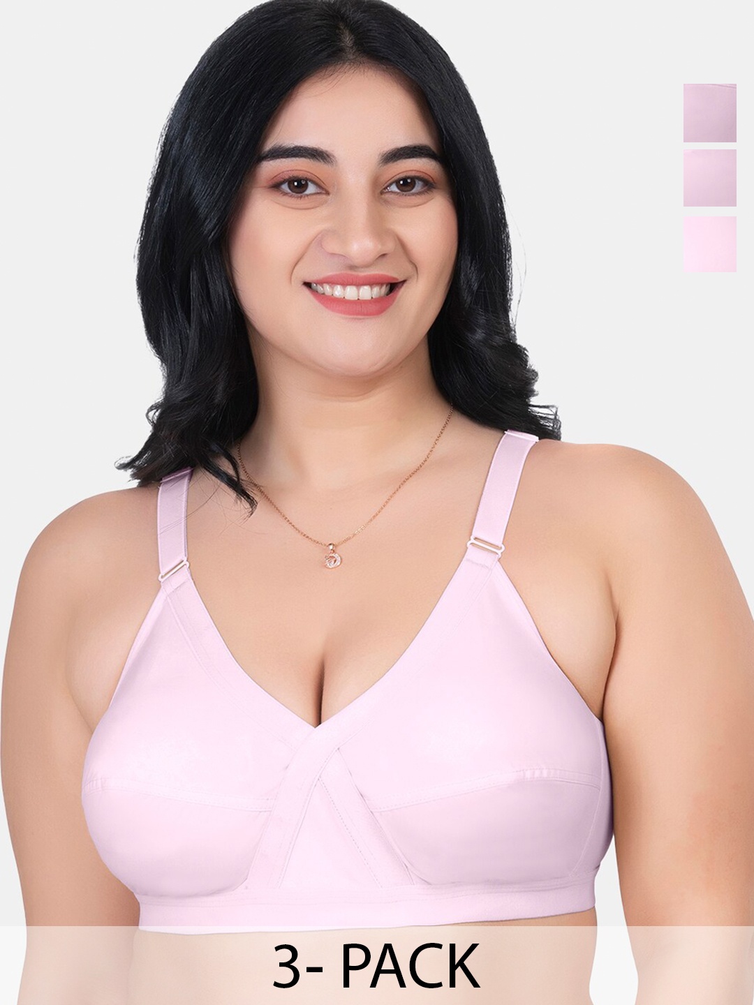

KOMLI Pack Of 3 Full Coverage Non Padded Pure Cotton Minimizer Bras With All Day Comfort, Pink