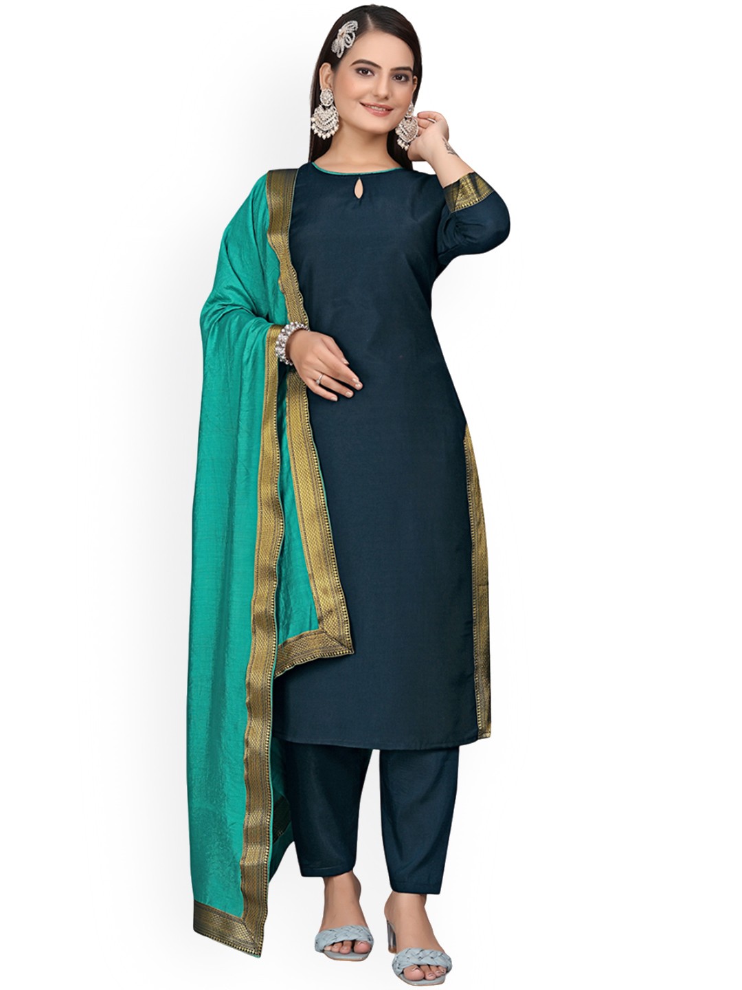 

mimi design Women Regular Kurta with Trousers & With Dupatta, Blue