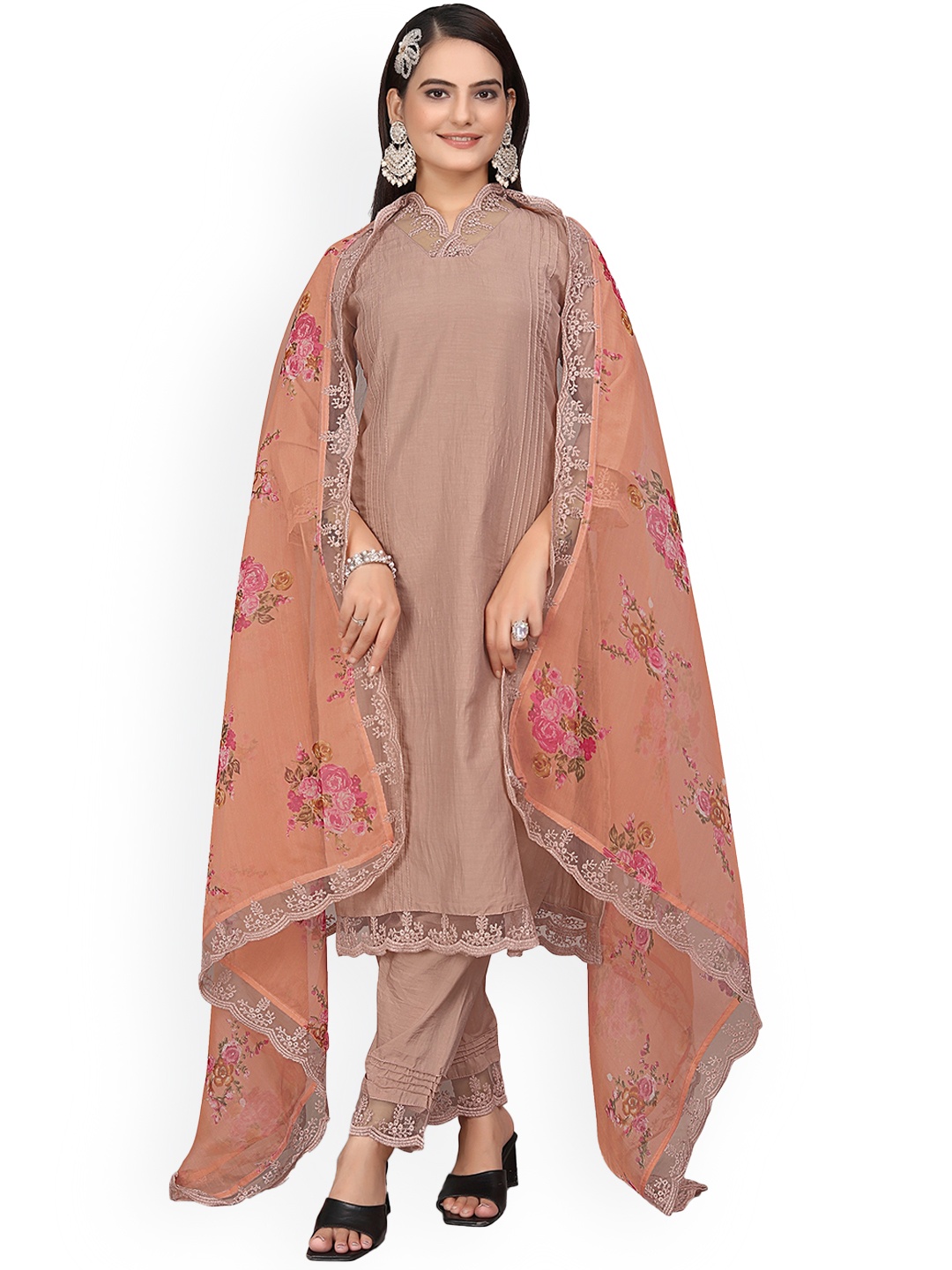 

mimi design Women Regular Kurta with Trousers & With Dupatta, Brown